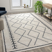 Roxy Geometric Style Bohemian Shag Area Rug - 8' x 10' - Ivory