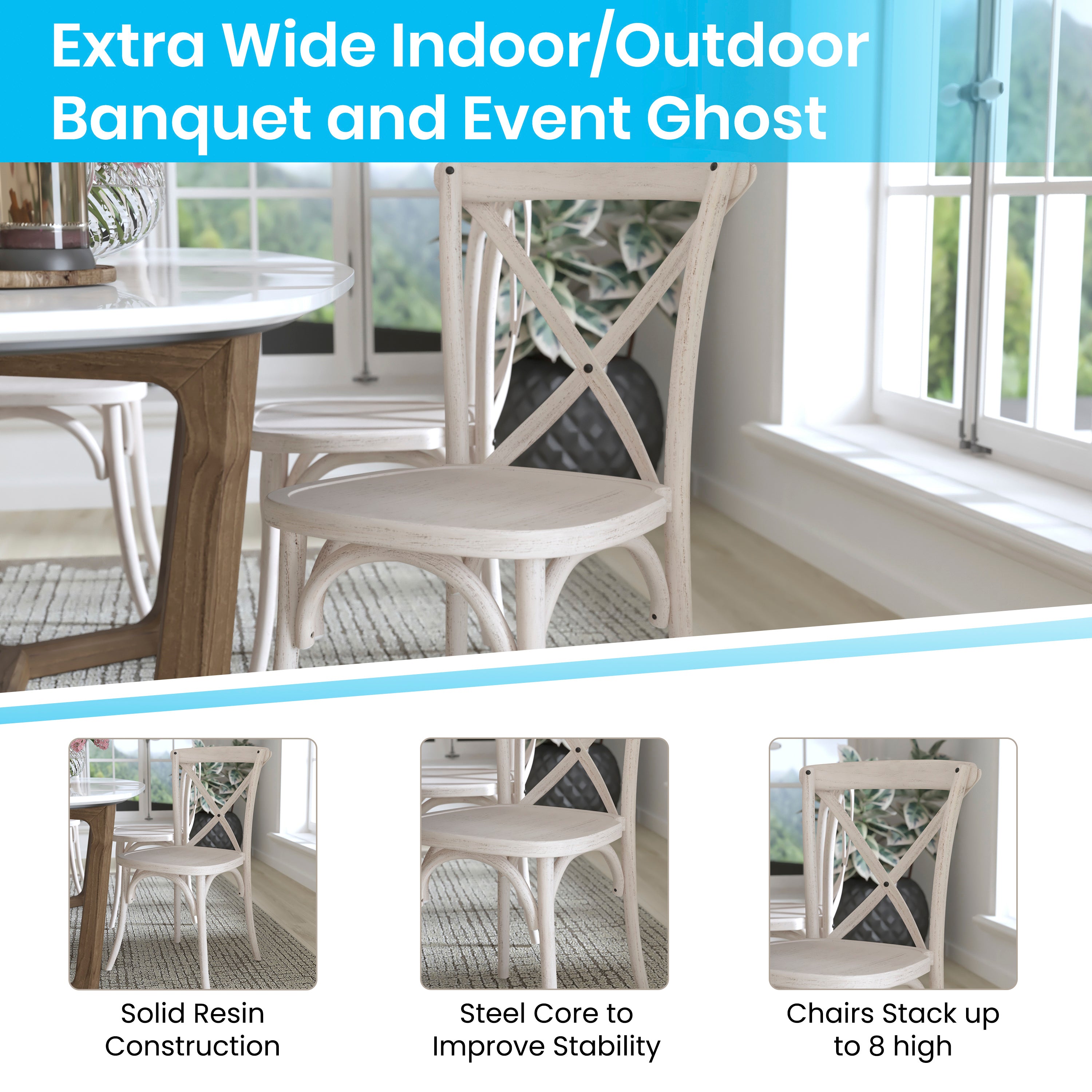 2-pack Advantage White Resin X-Back Chair