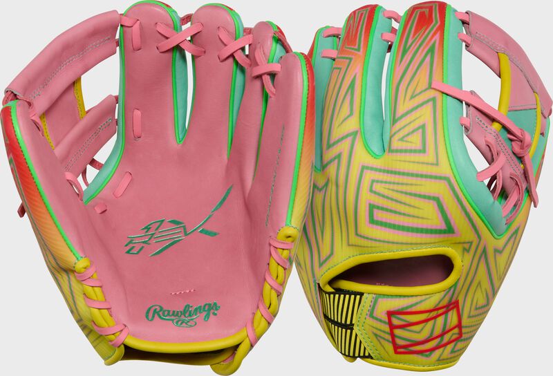 Rawlings Rev1X Series 11.5-Inch Baseball Glove - Right Hand Thrower - Pink/Yellow