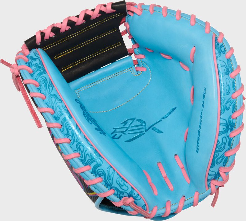 Rawlings Rev1X Series Catchers Mitt 34-Inch Baseball Glove - Right Hand Thrower - Columbia Blue/Black