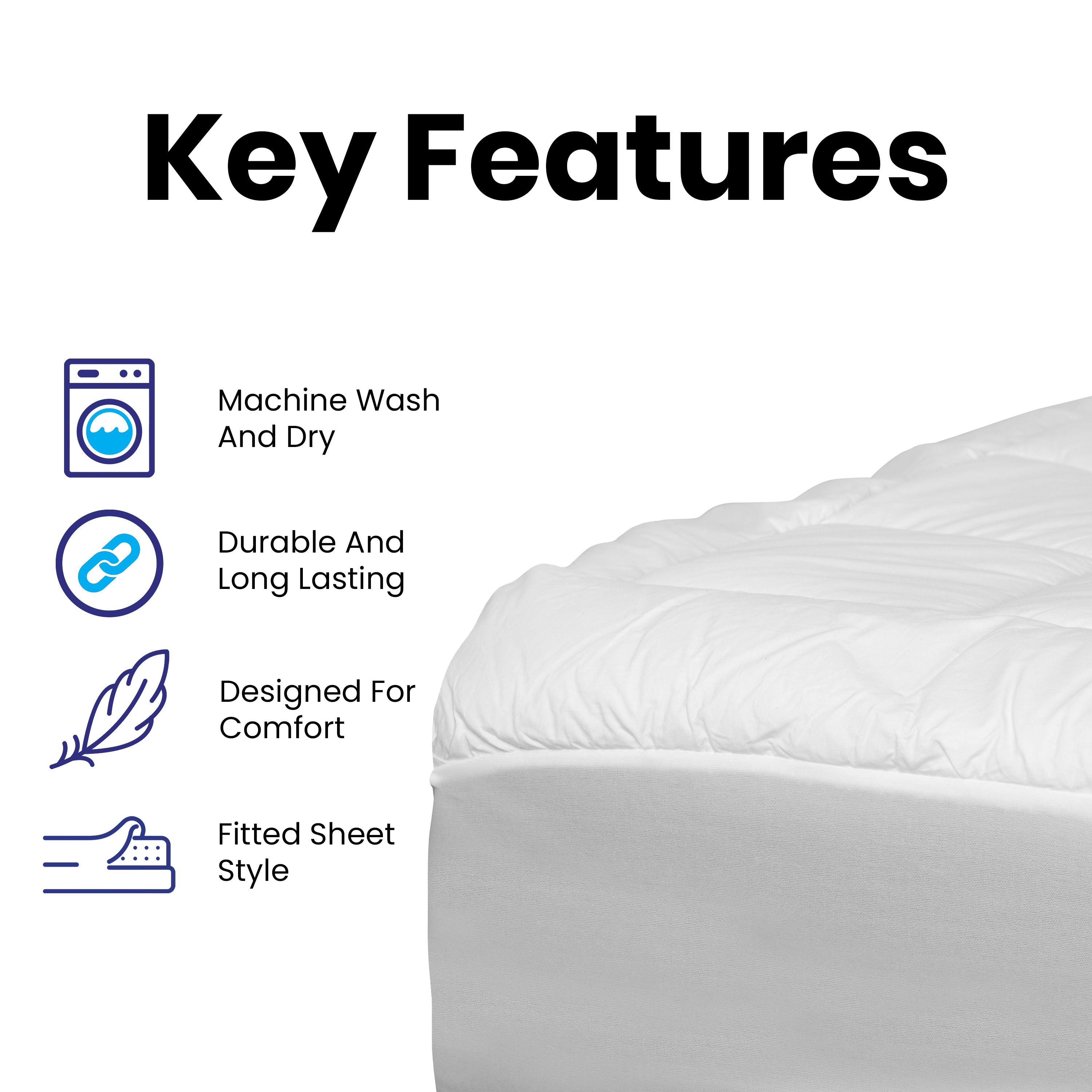 Capri Comfortable Sleep White Mattress Pad - Deep Pocket - King Size - Quilted Cotton Top - Hypoallergenic - Fits 8"-21" Mattresses