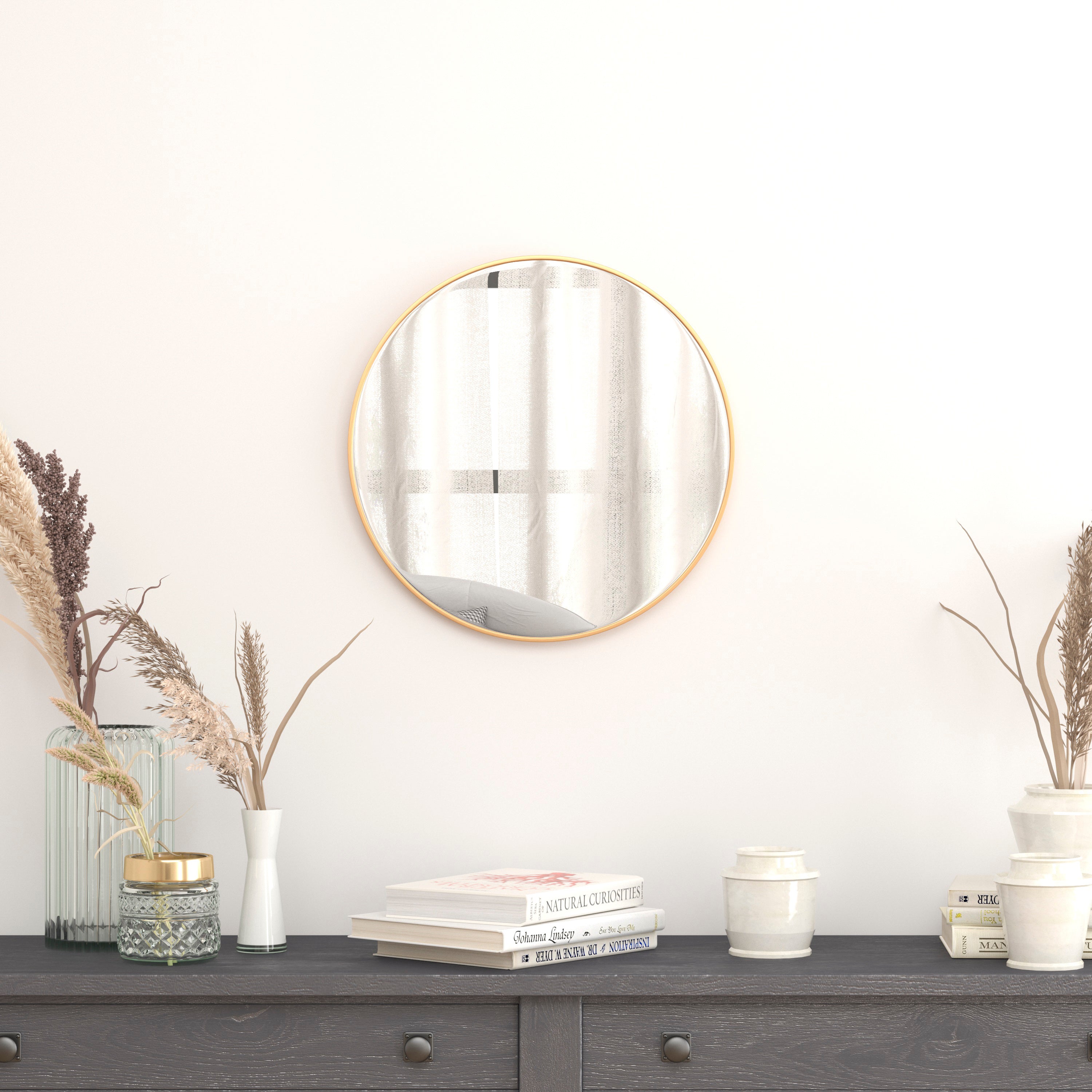 Julianne 20" Round Gold Metal Framed Wall Mirror - Large Accent Mirror for Bathroom, Vanity, Entryway, Dining Room, & Living Room