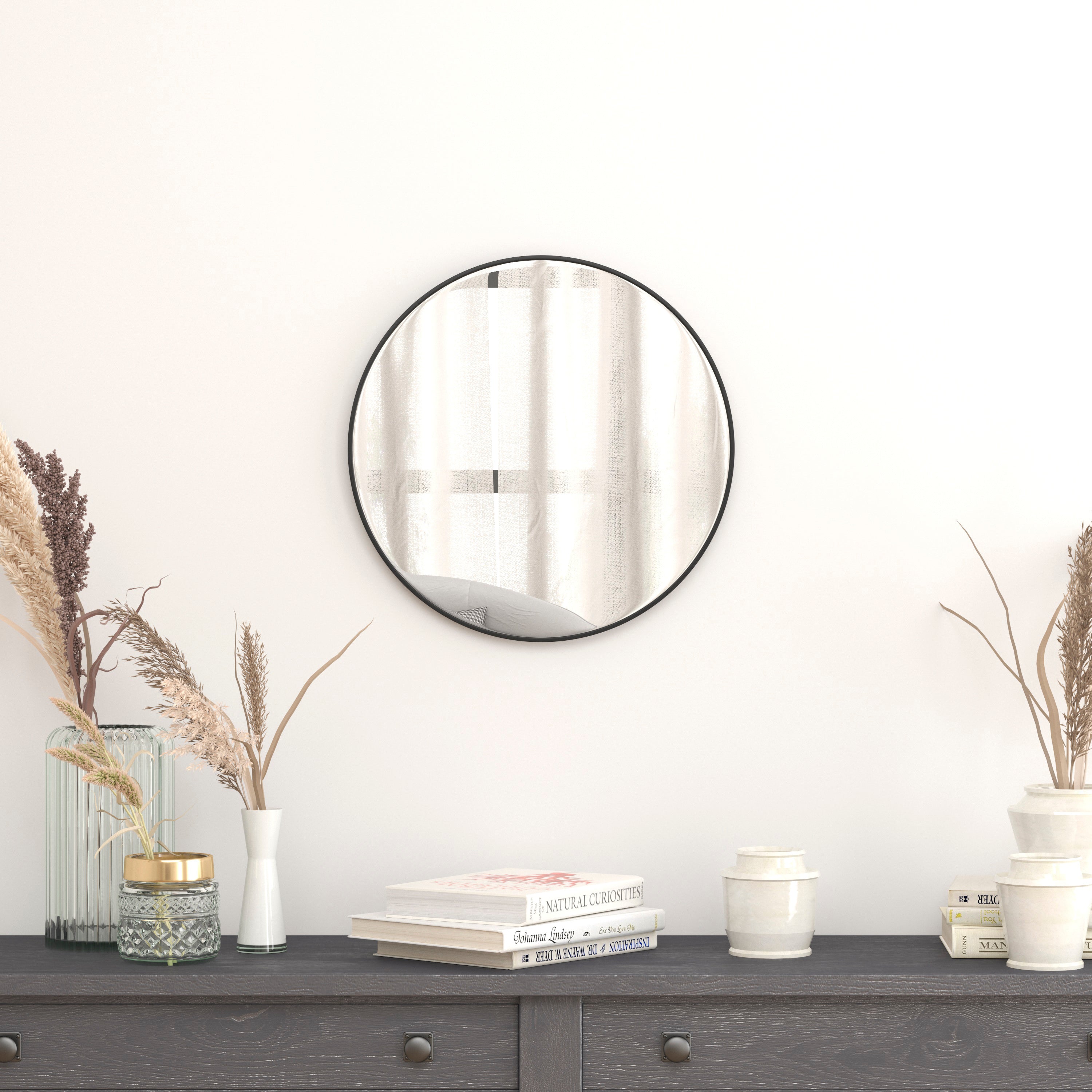 Julianne 20" Round Black Metal Framed Wall Mirror - Large Accent Mirror for Bathroom, Vanity, Entryway, Dining Room, & Living Room