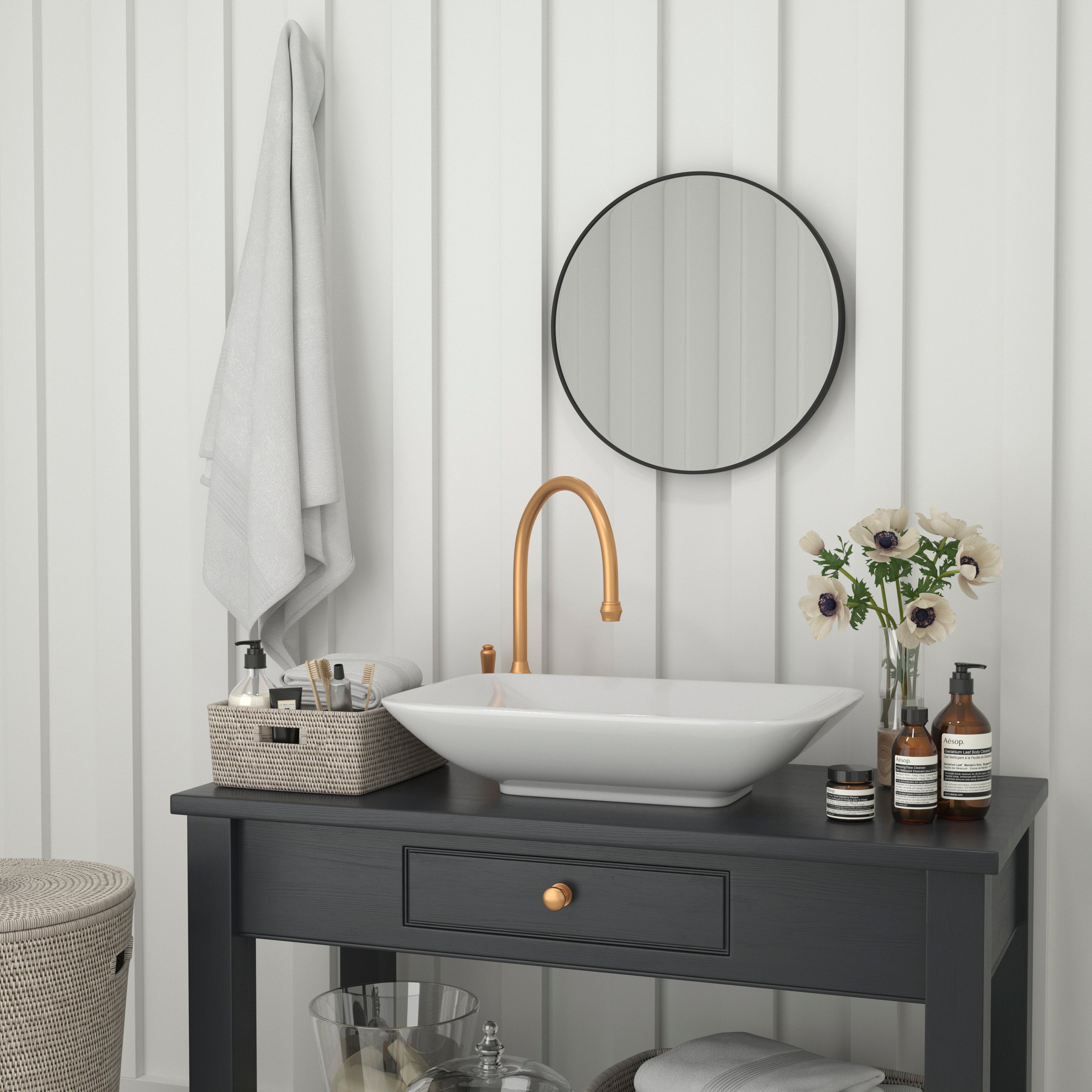 Julianne 20" Round Black Metal Framed Wall Mirror - Large Accent Mirror for Bathroom, Vanity, Entryway, Dining Room, & Living Room