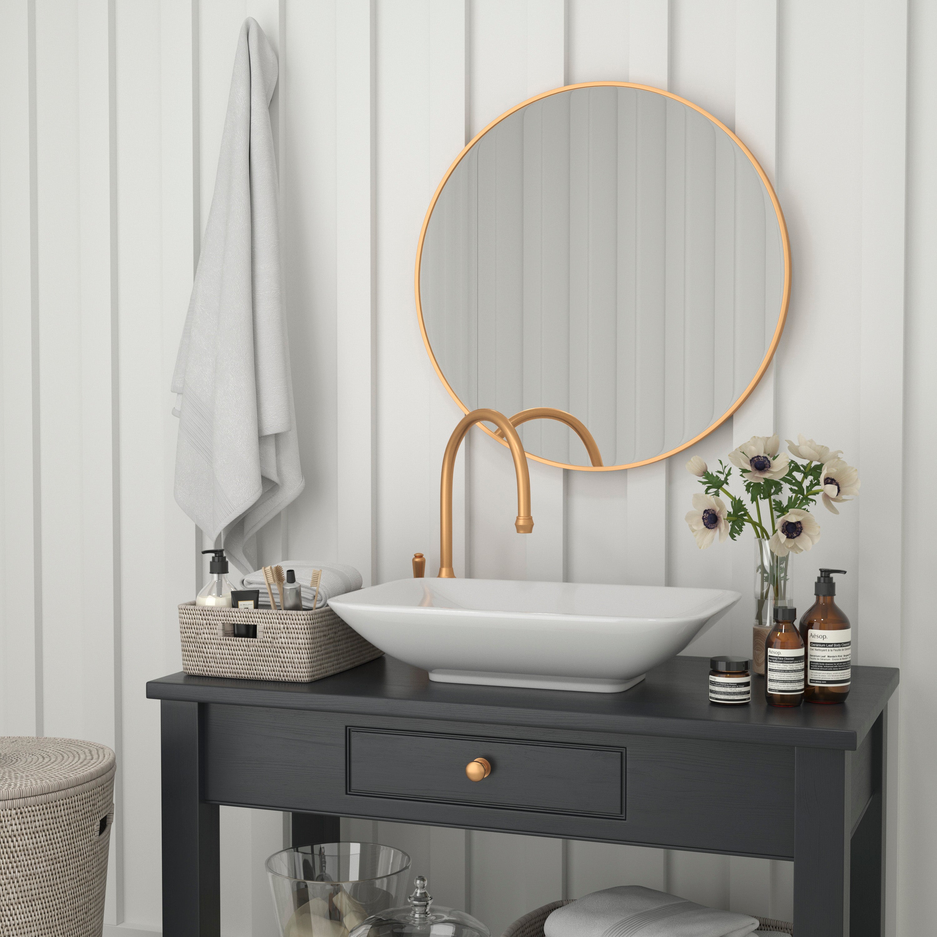 Julianne 30" Round Gold Metal Framed Wall Mirror - Large Accent Mirror for Bathroom, Vanity, Entryway, Dining Room, & Living Room