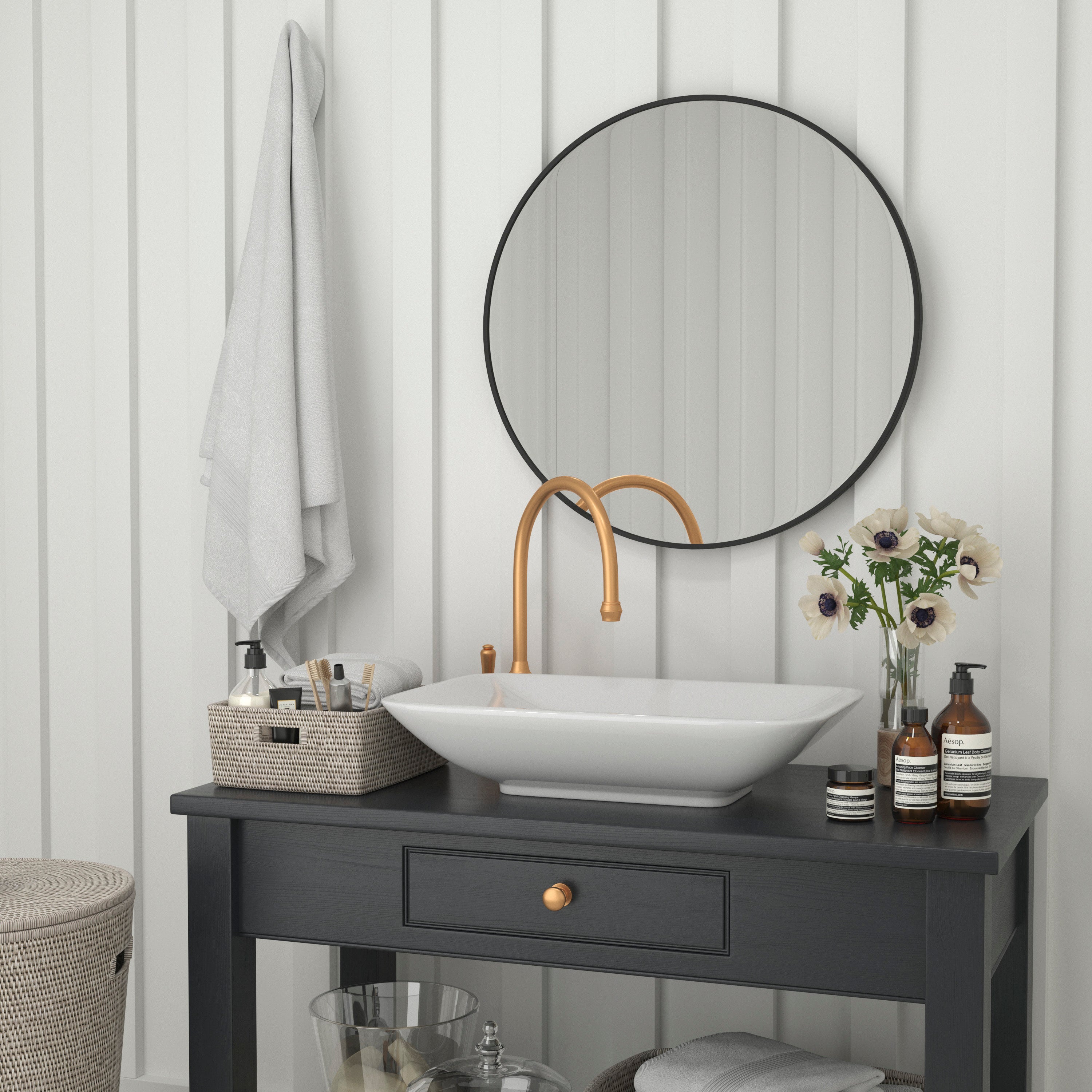 Julianne 30" Round Black Metal Framed Wall Mirror - Large Accent Mirror for Bathroom, Vanity, Entryway, Dining Room, & Living Room