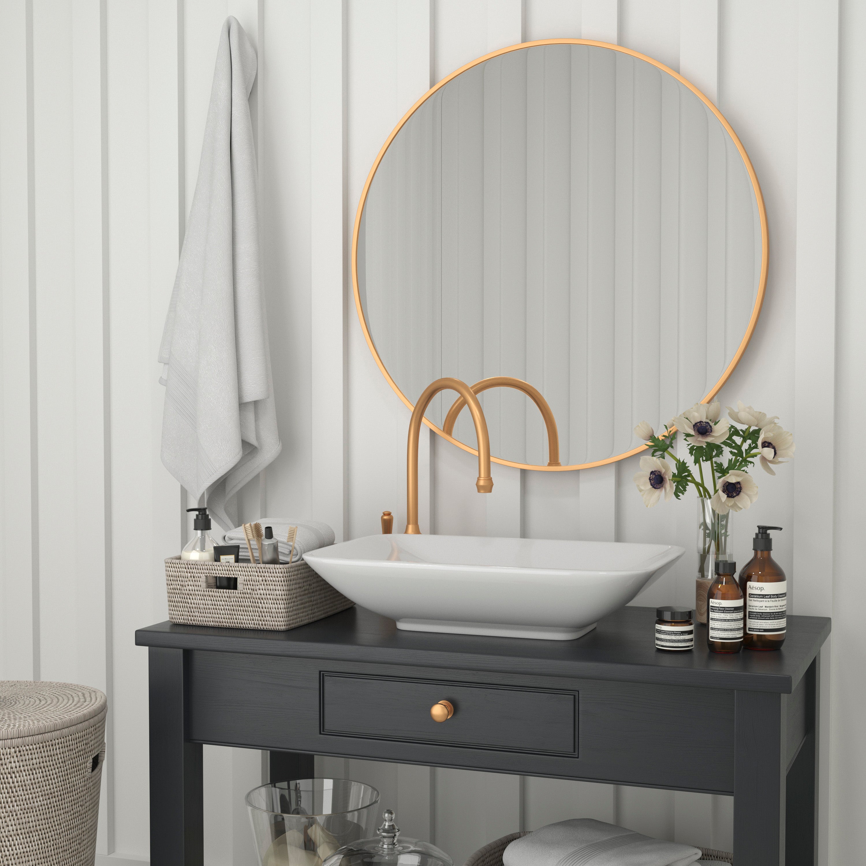 Julianne 36" Round Gold Metal Framed Wall Mirror - Large Accent Mirror for Bathroom, Vanity, Entryway, Dining Room, & Living Room
