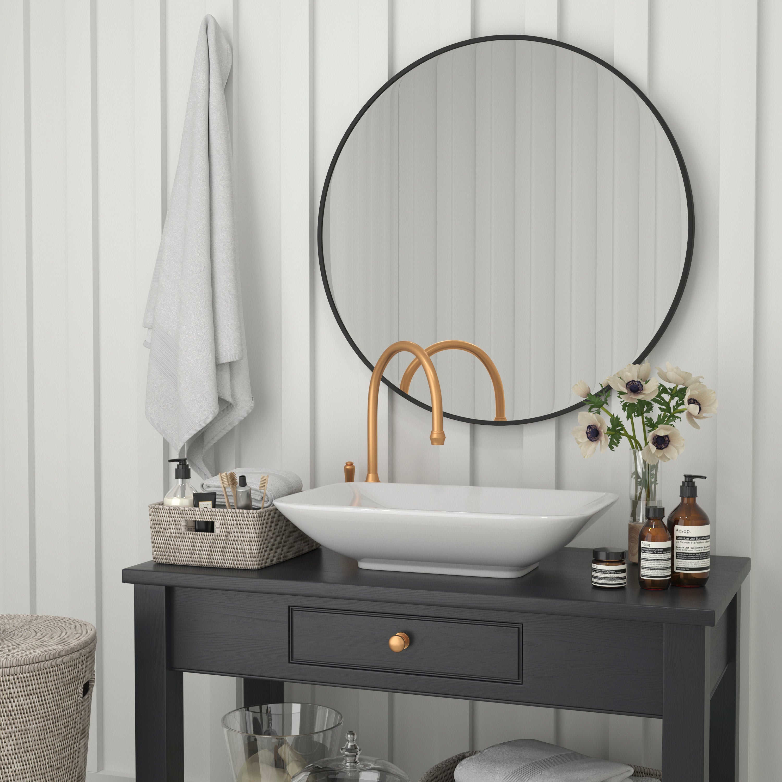 Julianne 36" Round Black Metal Framed Wall Mirror - Large Accent Mirror for Bathroom, Vanity, Entryway, Dining Room, & Living Room