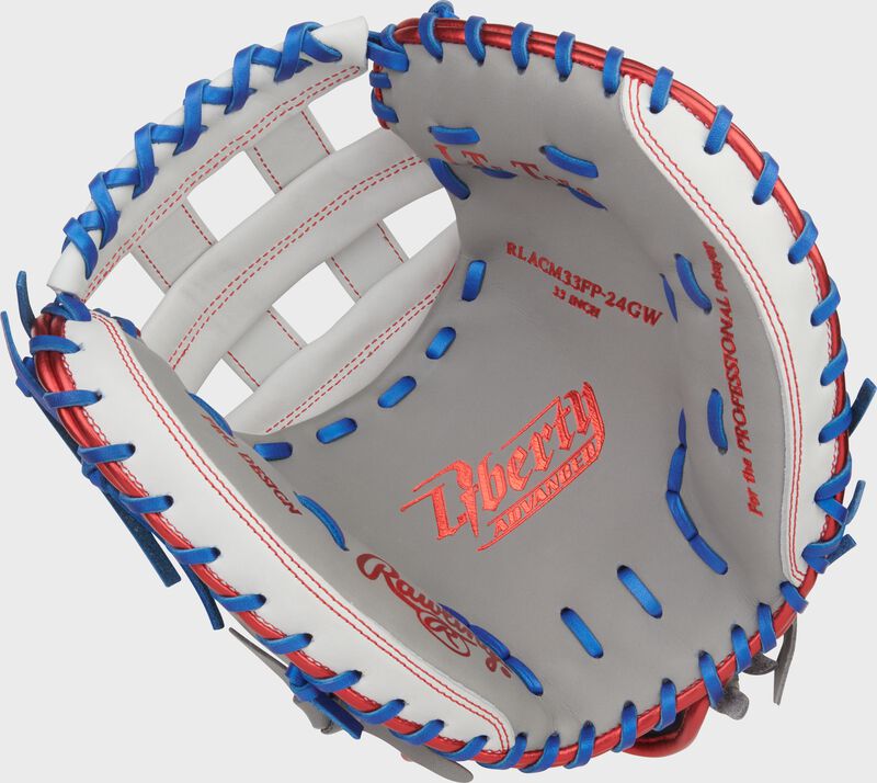 Rawlings Liberty Advanced Catchers Mitt 33-Inch Softball Glove - Right Hand Thrower - Gray/White/Royal
