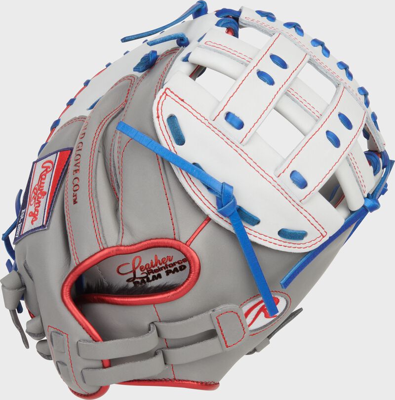 Rawlings Liberty Advanced Catchers Mitt 33-Inch Softball Glove - Right Hand Thrower - Gray/White/Royal