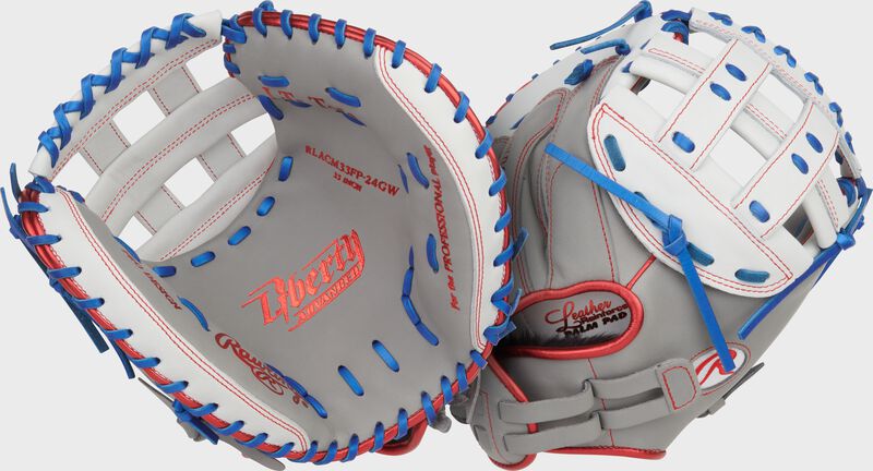 Rawlings Liberty Advanced Catchers Mitt 33-Inch Softball Glove - Right Hand Thrower - Gray/White/Royal