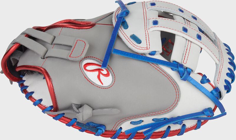 Rawlings Liberty Advanced Catchers Mitt 33-Inch Softball Glove - Right Hand Thrower - Gray/White/Royal