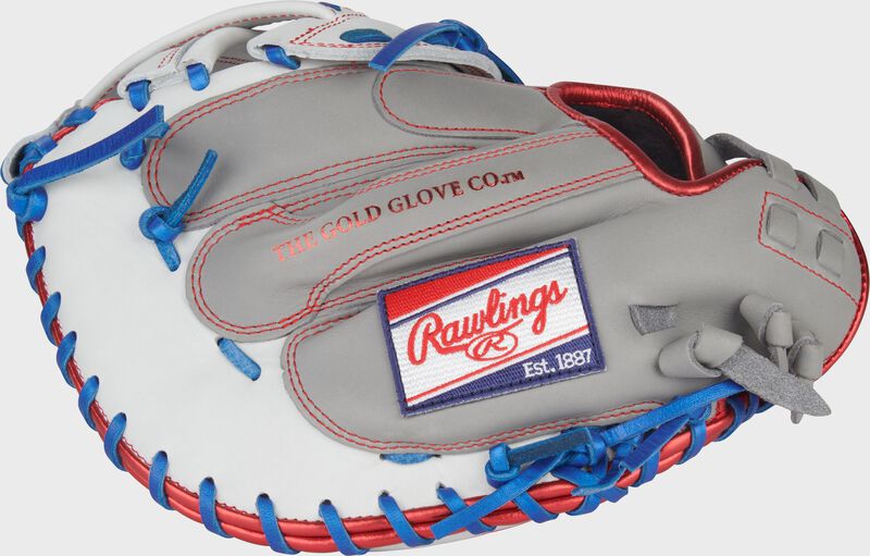 Rawlings Liberty Advanced Catchers Mitt 33-Inch Softball Glove - Right Hand Thrower - Gray/White/Royal