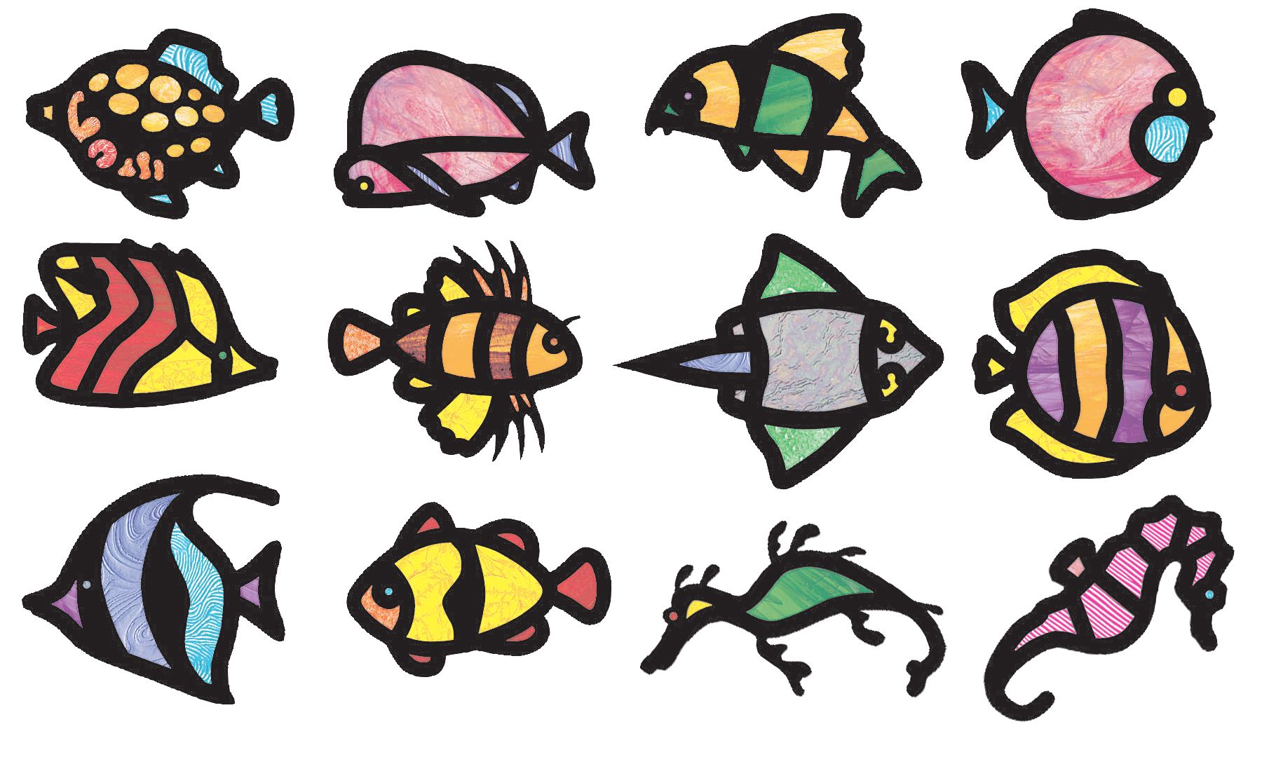Tropical Fish Stained Glass Frames  24/pkg