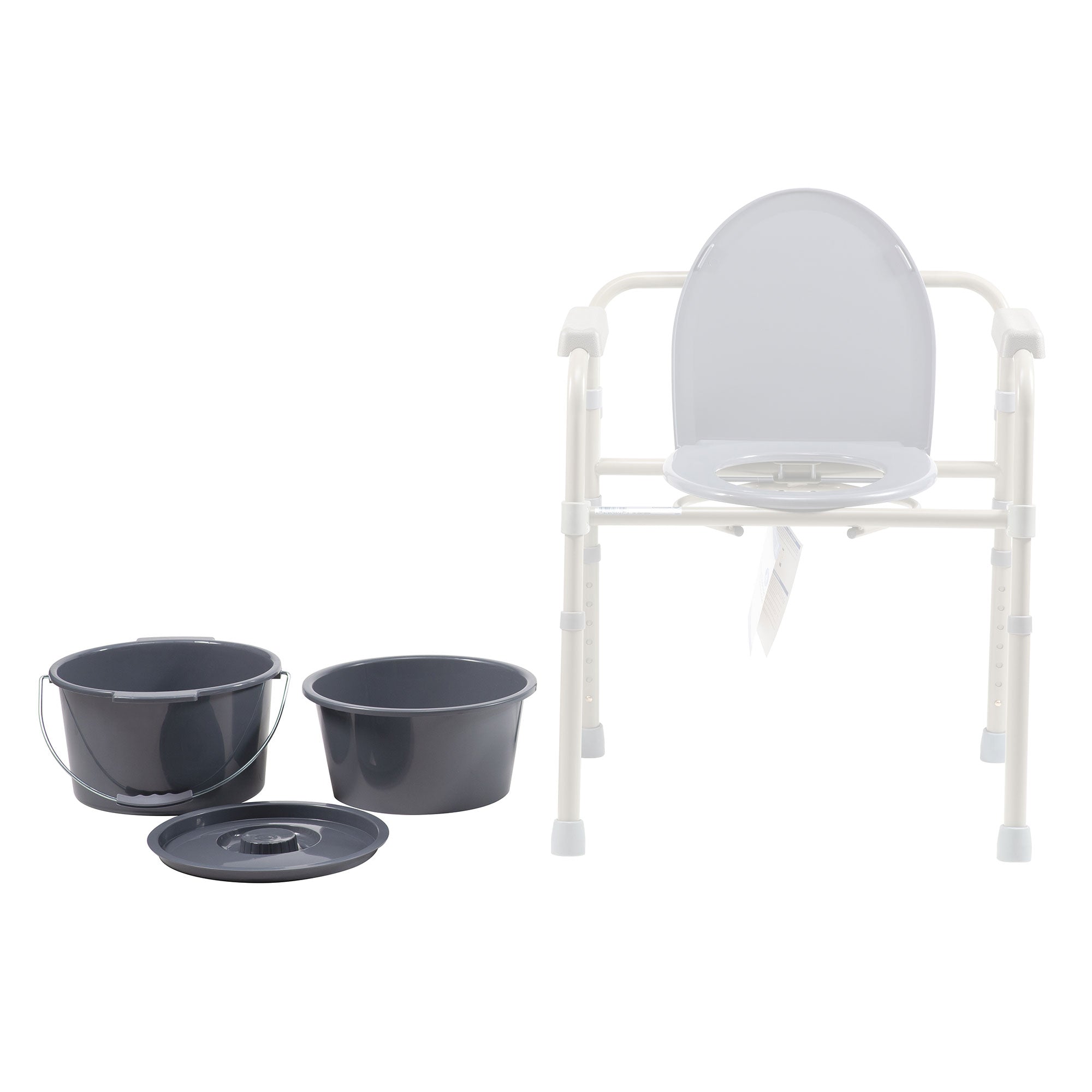 Folding Commode Bucket - Splash Guard and Lid, Grey