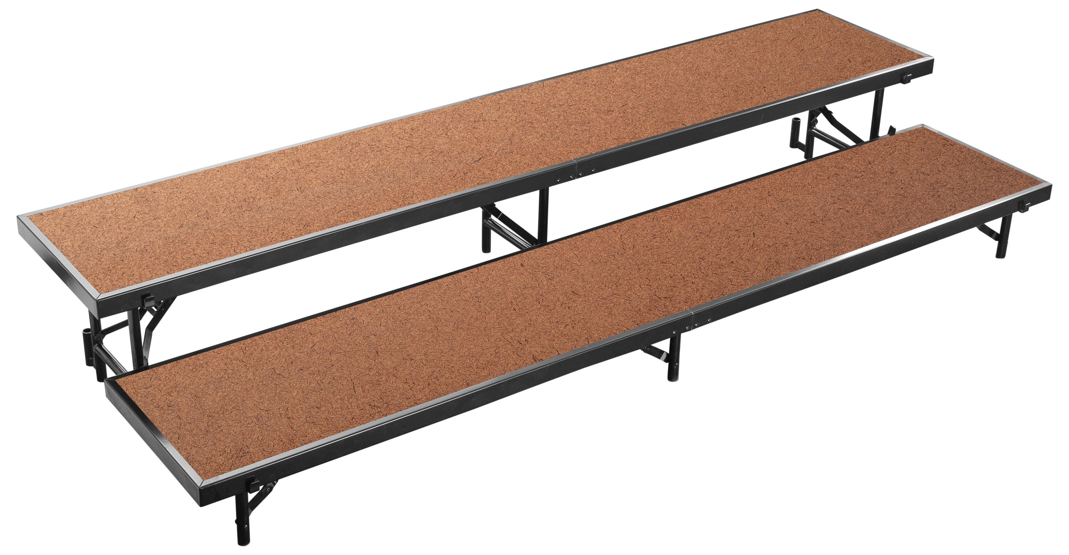 NPS® 2 Level Straight Standing Choral Riser, Hardboard (18" x 96" Platform), Surface Material: Hardboard, Frame Color: Black