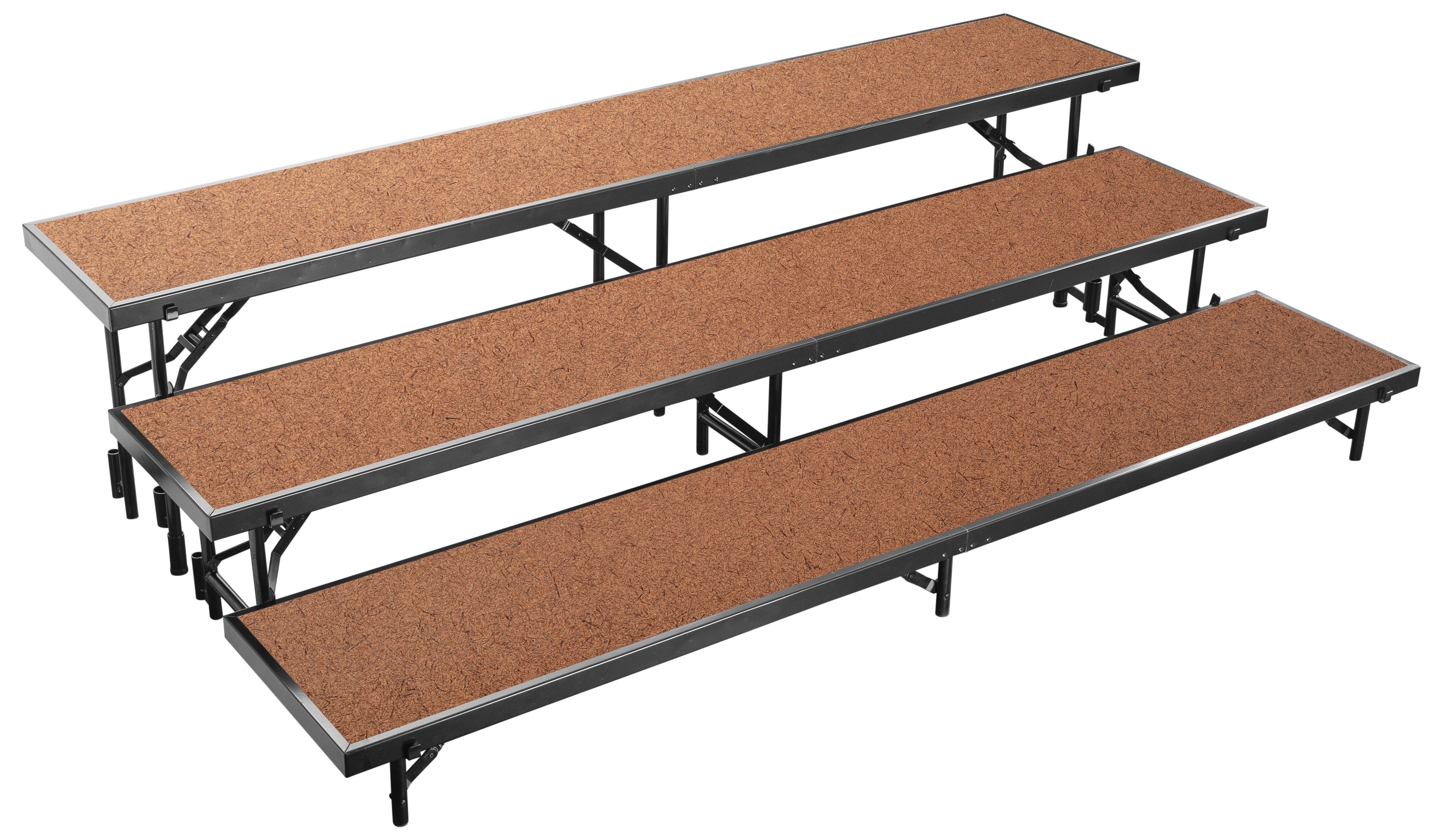 NPS® 3 Level Straight Standing Choral Riser, Hardboard (18" x 96" Platform), Surface Material: Hardboard, Frame Color: Black