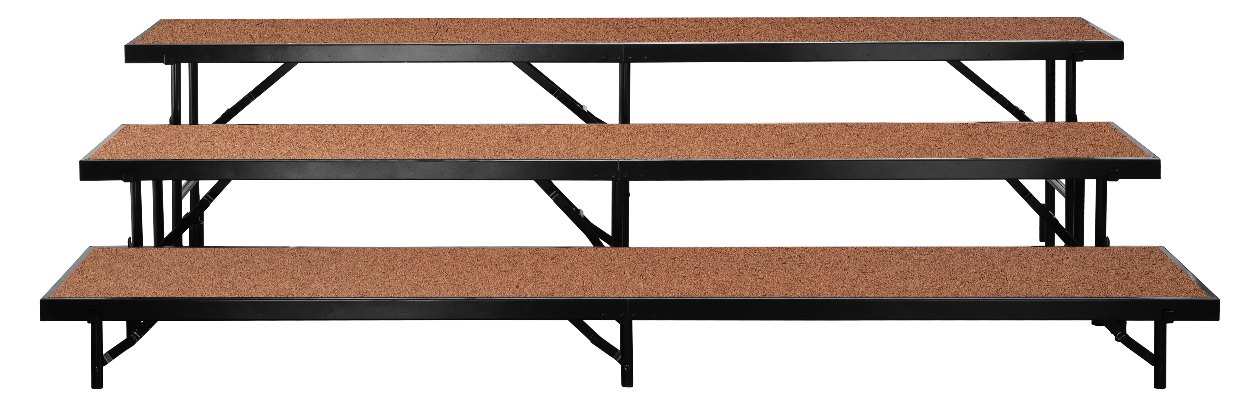 NPS® 3 Level Straight Standing Choral Riser, Hardboard (18" x 96" Platform), Surface Material: Hardboard, Frame Color: Black