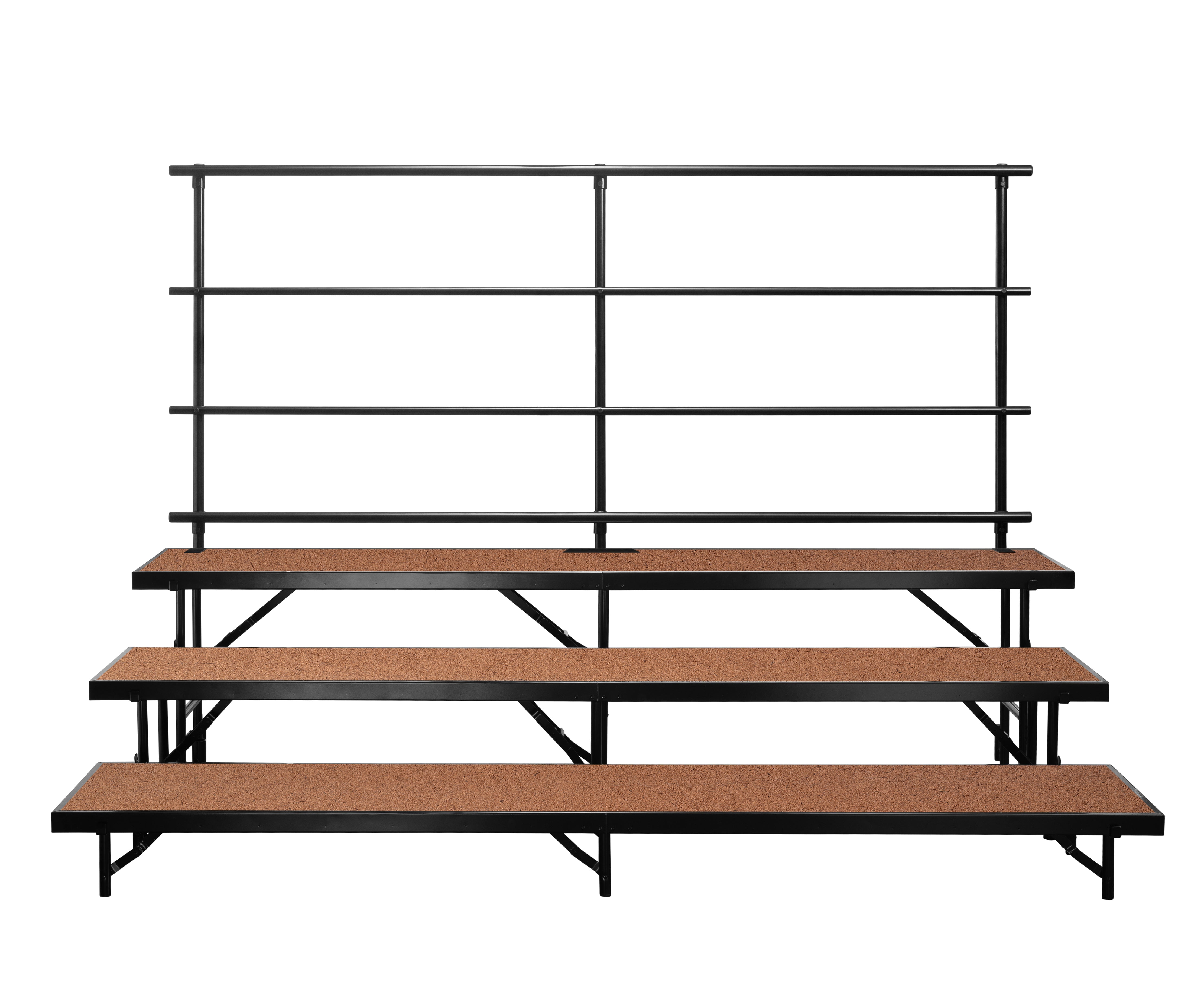 NPS® 3 Level Straight Standing Choral Riser, Hardboard (18" x 96" Platform), Surface Material: Hardboard, Frame Color: Black