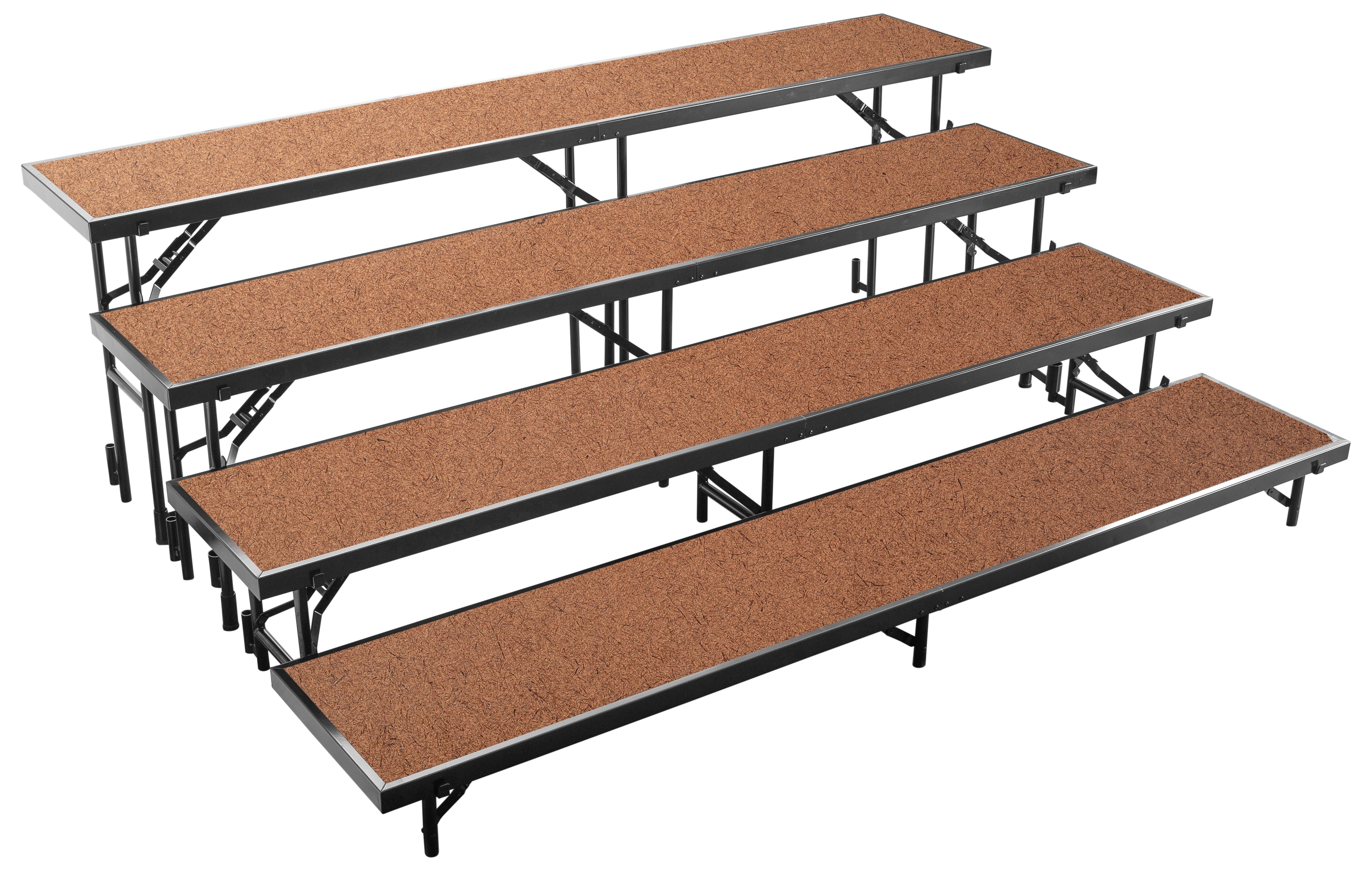 NPS® 4 Level Straight Standing Choral Riser, Hardboard (18" x 96" Platform), Surface Material: Hardboard, Frame Color: Black