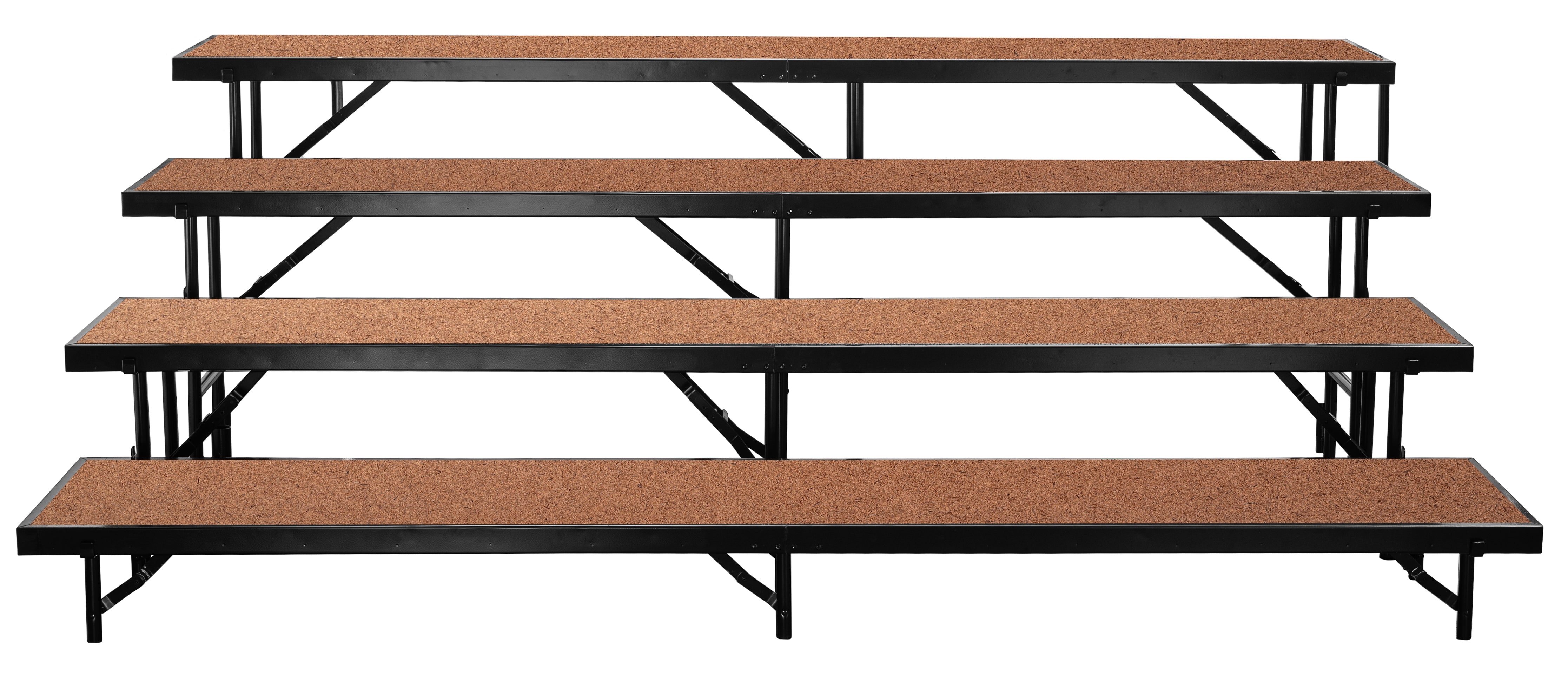 NPS® 4 Level Straight Standing Choral Riser, Hardboard (18" x 96" Platform), Surface Material: Hardboard, Frame Color: Black