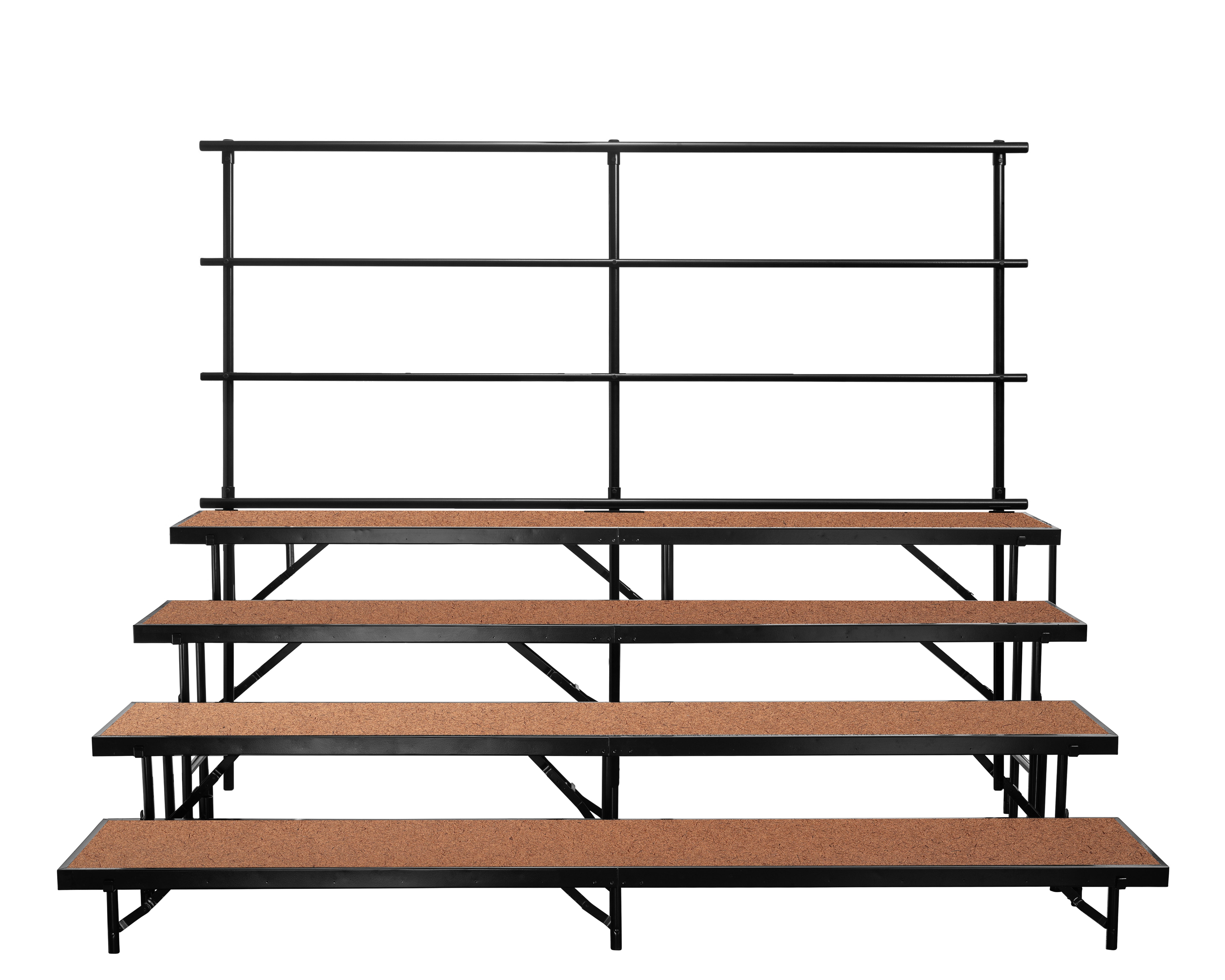 NPS® 4 Level Straight Standing Choral Riser, Hardboard (18" x 96" Platform), Surface Material: Hardboard, Frame Color: Black