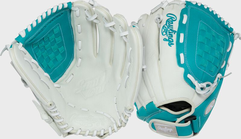 Rawlings Shut Out Series 12-Inch Softball Glove  - Right Hand Thrower - White/Teal