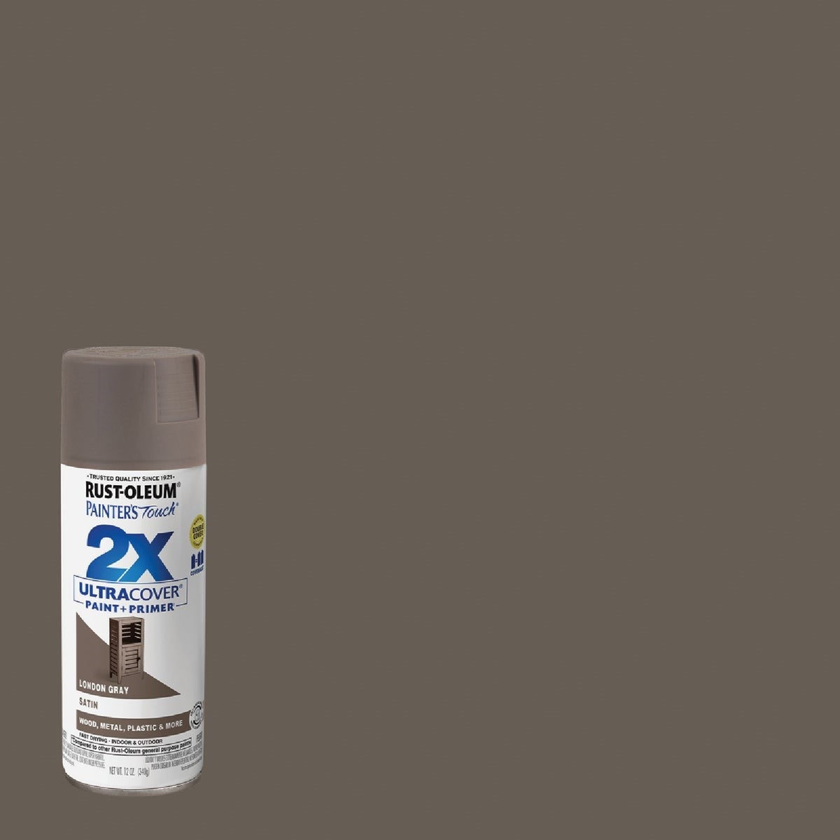 Rust-Oleum Painter's Touch 2X Ultra Cover 12 Oz. Satin Paint + Primer Spray Paint, London Gray