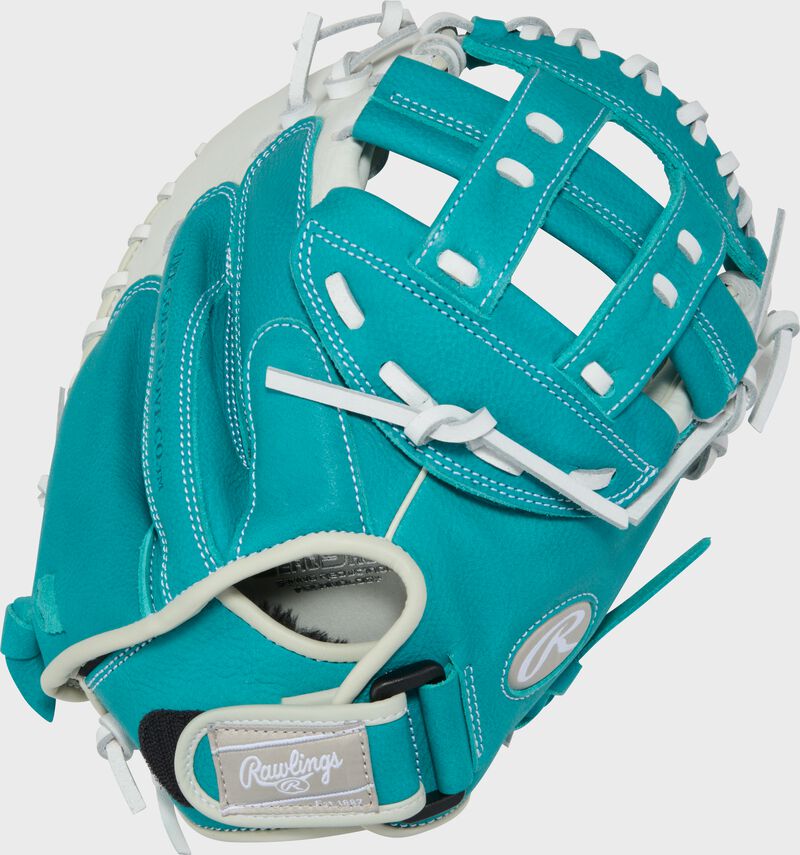 Rawlings Shut Out Series Catchers Mitt 31.5-Inch  Softball Glove - Right Hand Thrower - White/Teal