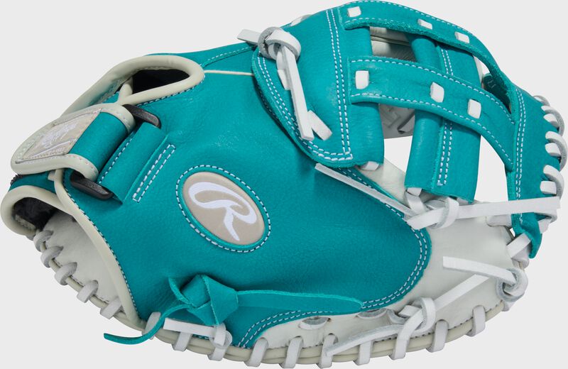 Rawlings Shut Out Series Catchers Mitt 31.5-Inch  Softball Glove - Right Hand Thrower - White/Teal