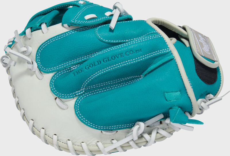 Rawlings Shut Out Series Catchers Mitt 31.5-Inch  Softball Glove - Right Hand Thrower - White/Teal