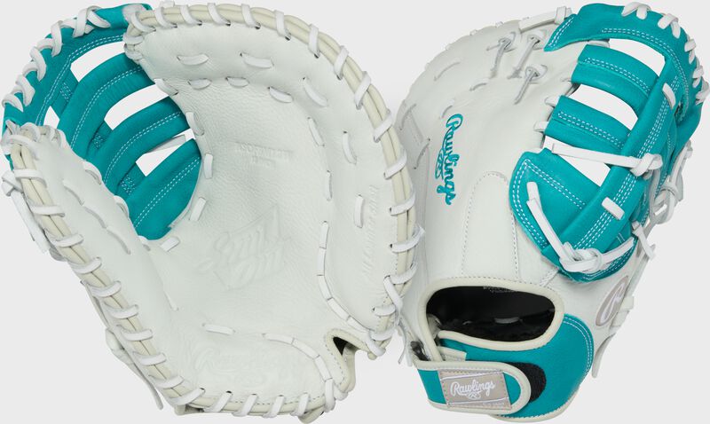 Rawlings Shut Out Series First Base Mitt 12-Inch Softball Glove - Left Hand Thrower - White/Teal