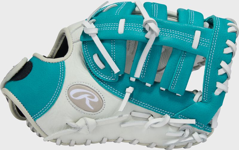 Rawlings Shut Out Series First Base Mitt 12-Inch Softball Glove - Left Hand Thrower - White/Teal