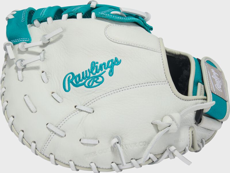 Rawlings Shut Out Series First Base Mitt 12-Inch Softball Glove - Left Hand Thrower - White/Teal
