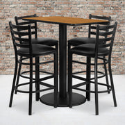 Jamie 24'' x 42'' Rectangular Natural Laminate Table Set with 4 Ladder Back Metal Barstools - Black Vinyl Seat
