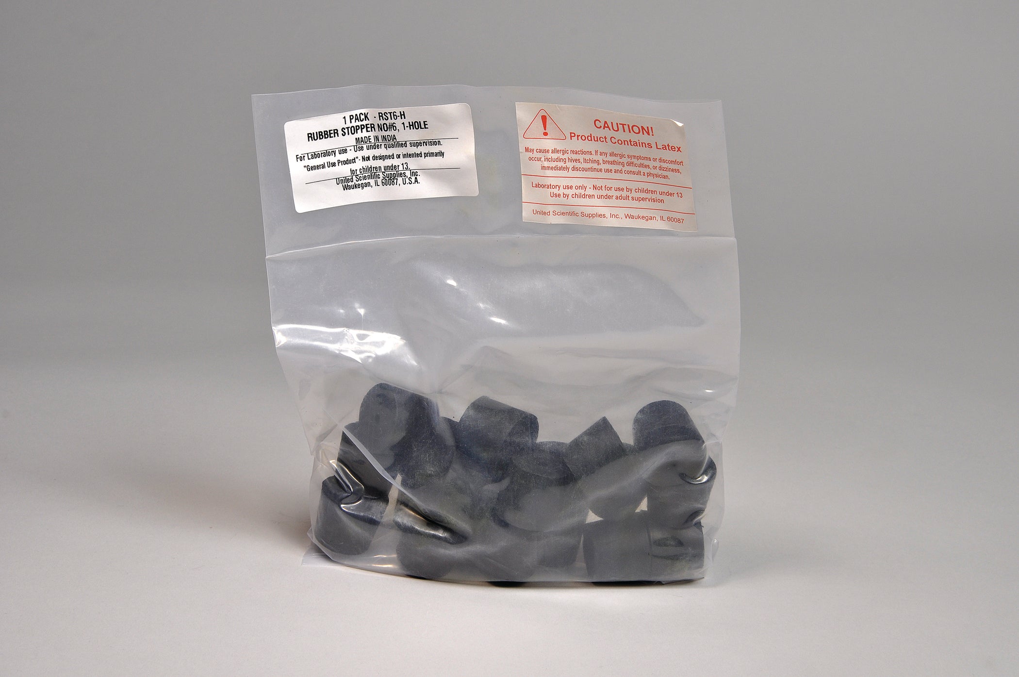 United Scientific® Rubber Stoppers, 1-Hole, #6, comes with 1LB