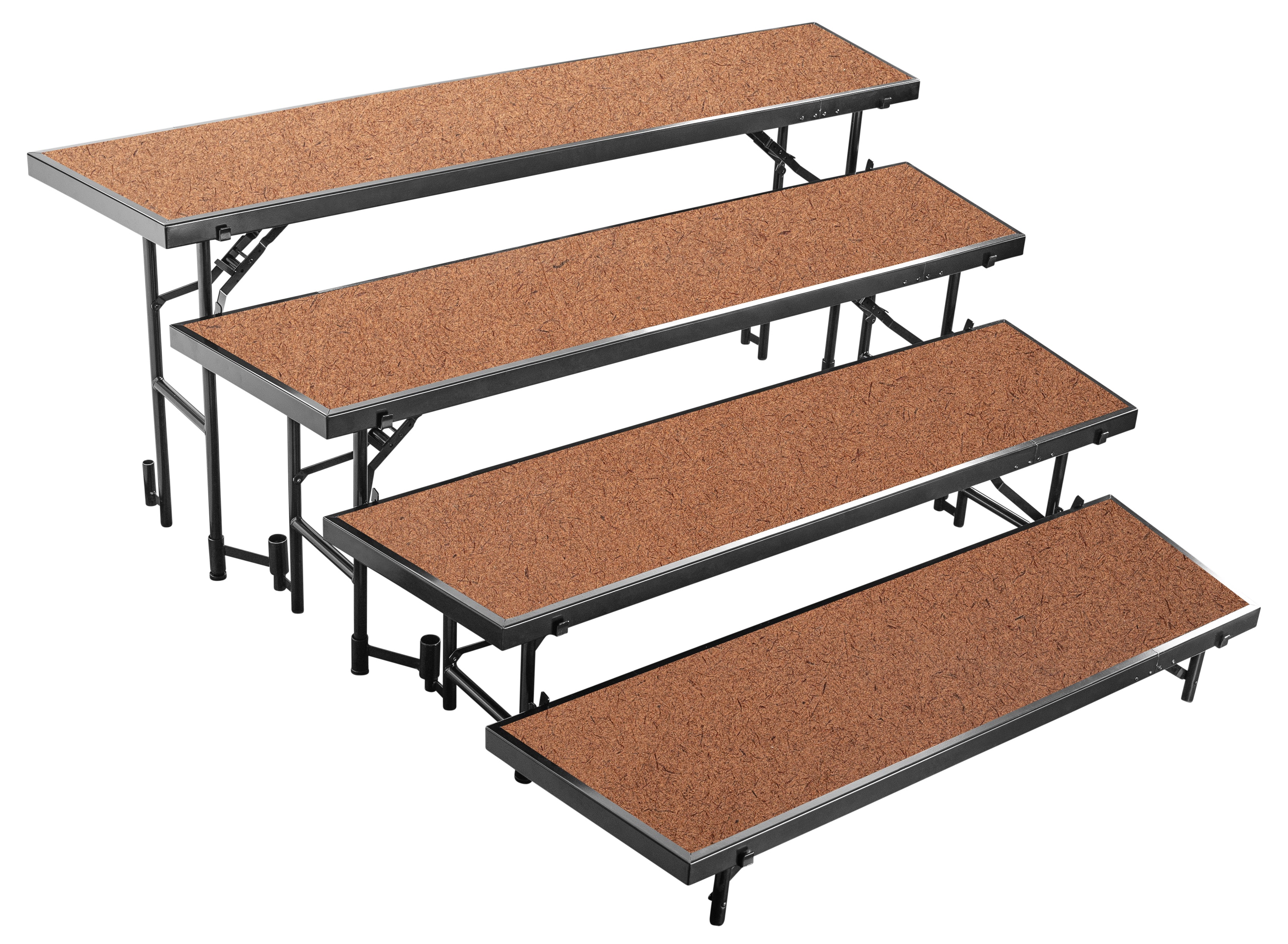 NPS® 4 Level Tapered Standing Choral Riser, Hardboard (18" x 96" Platform), Frame Color: Black