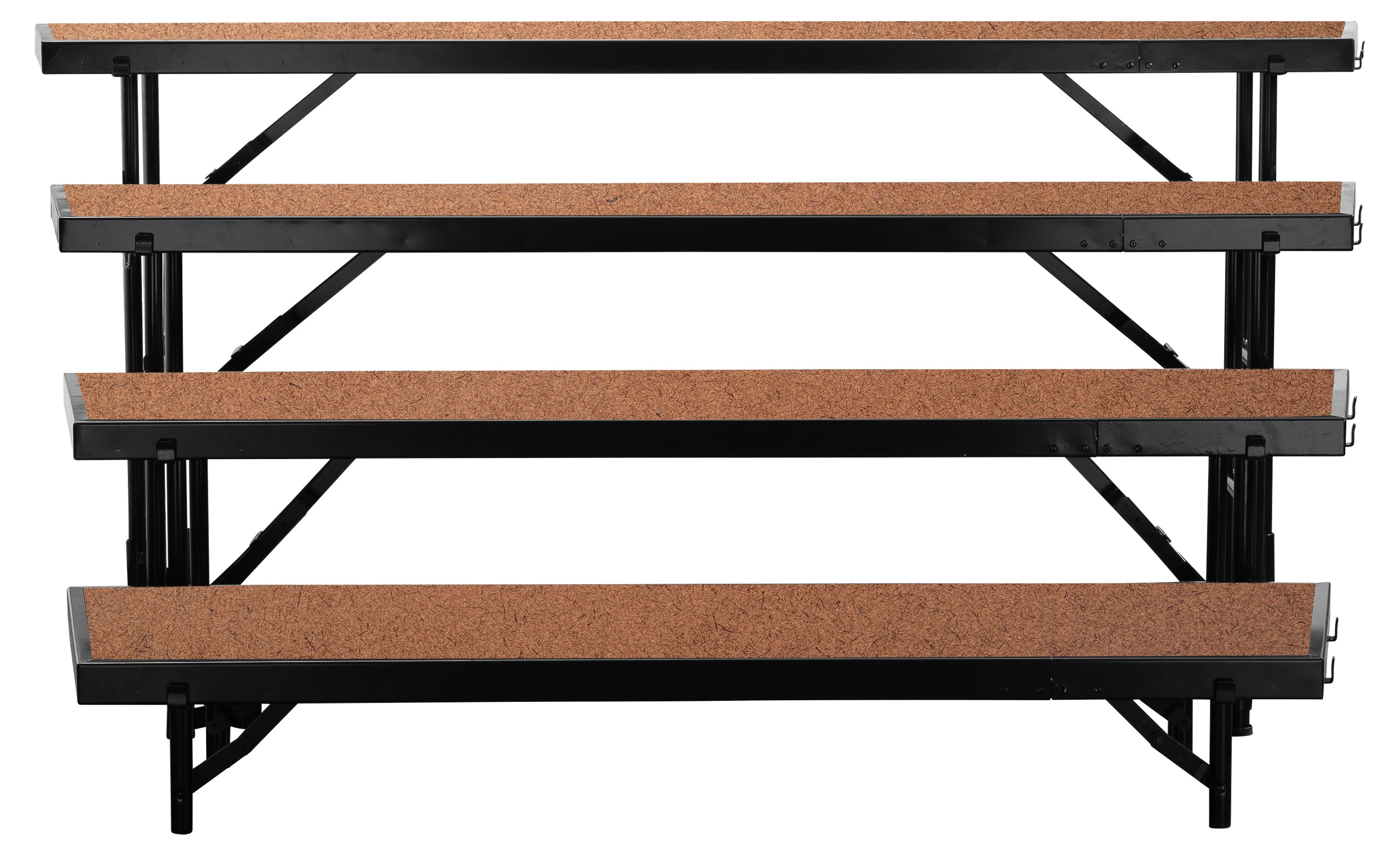 NPS® 4 Level Tapered Standing Choral Riser, Hardboard (18" x 96" Platform), Frame Color: Black