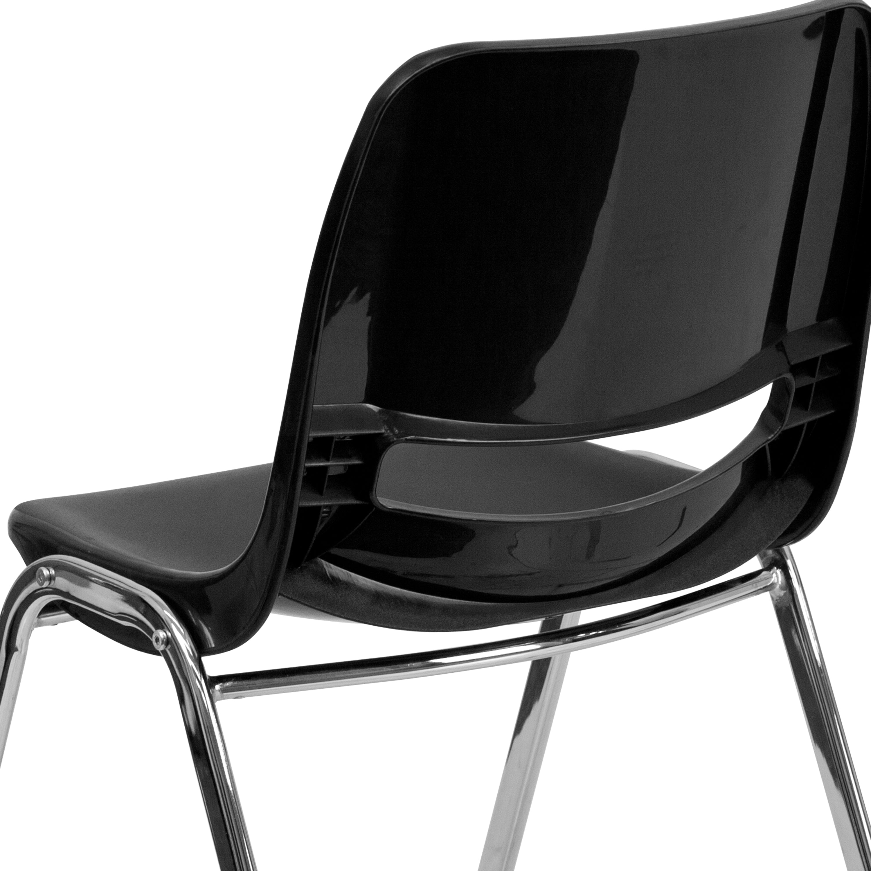 HERCULES Series 440 lb. Capacity Kid's Black Ergonomic Shell Stack Chair with Chrome Frame and 14" Seat Height