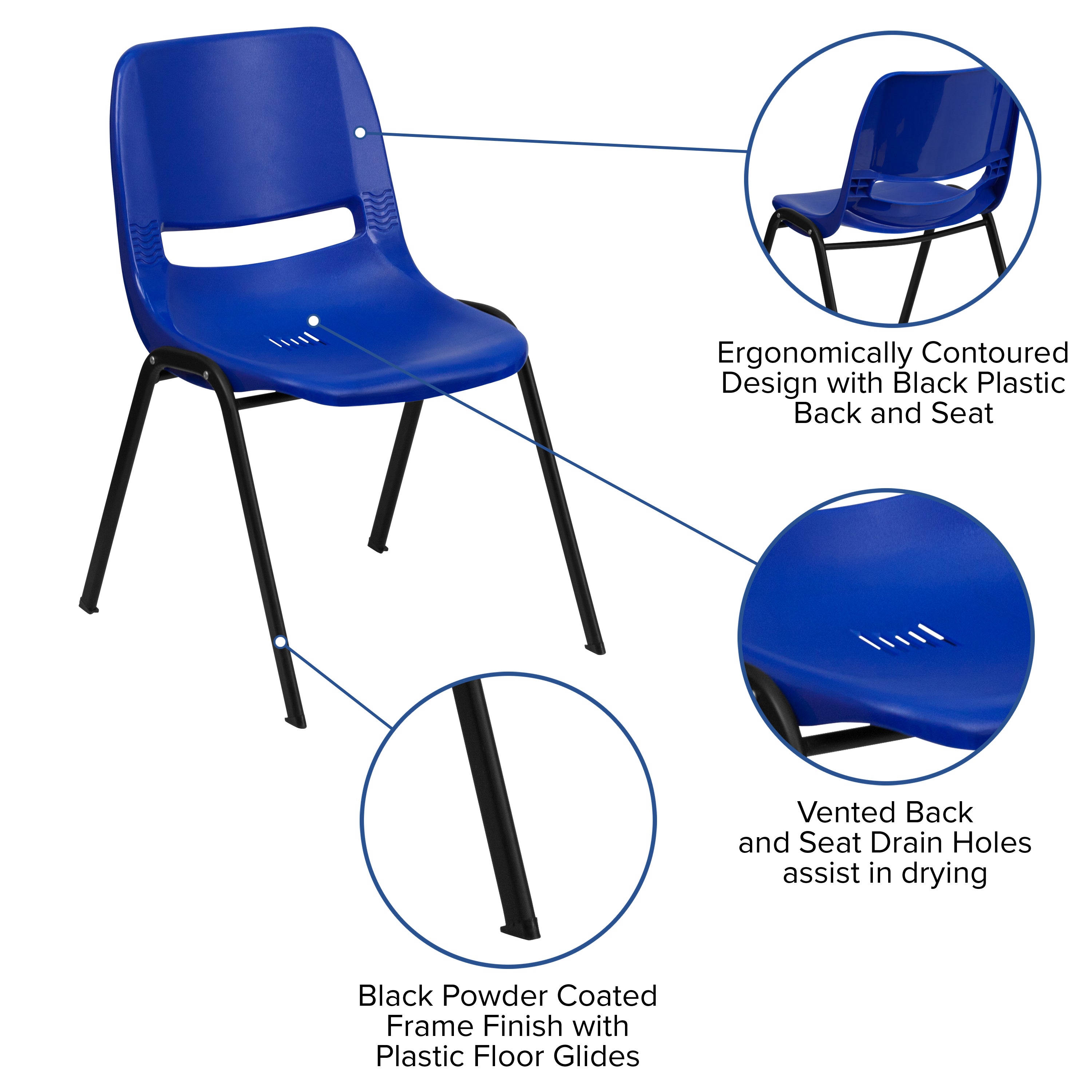 HERCULES Series 440 lb. Capacity Kid's Navy Ergonomic Shell Stack Chair with Black Frame and 14" Seat Height