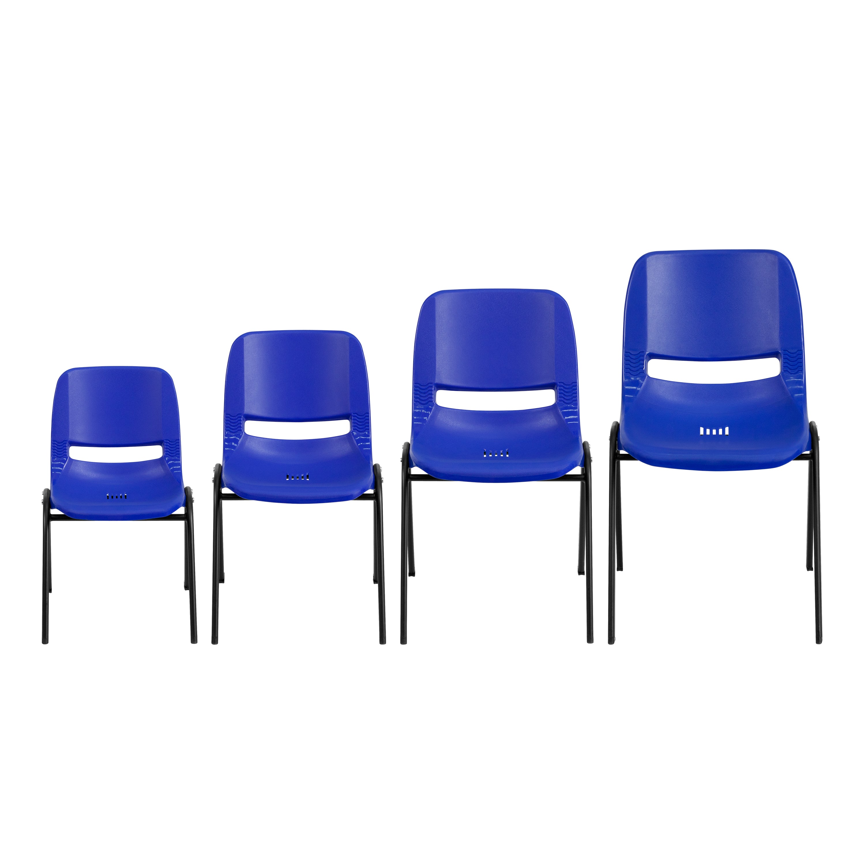 HERCULES Series 440 lb. Capacity Kid's Navy Ergonomic Shell Stack Chair with Black Frame and 14" Seat Height