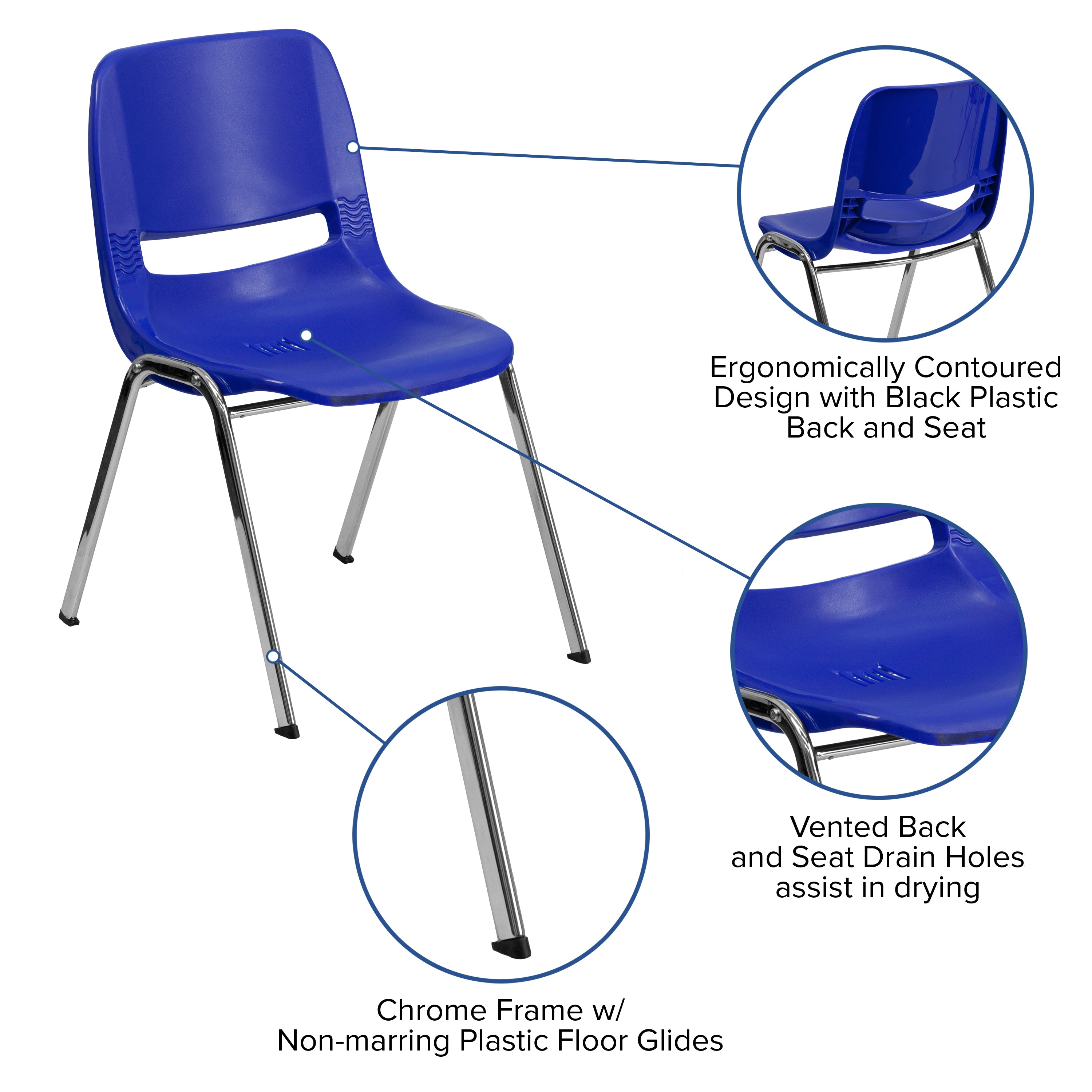 HERCULES Series 440 lb. Capacity Kid's Navy Ergonomic Shell Stack Chair with Chrome Frame and 14" Seat Height