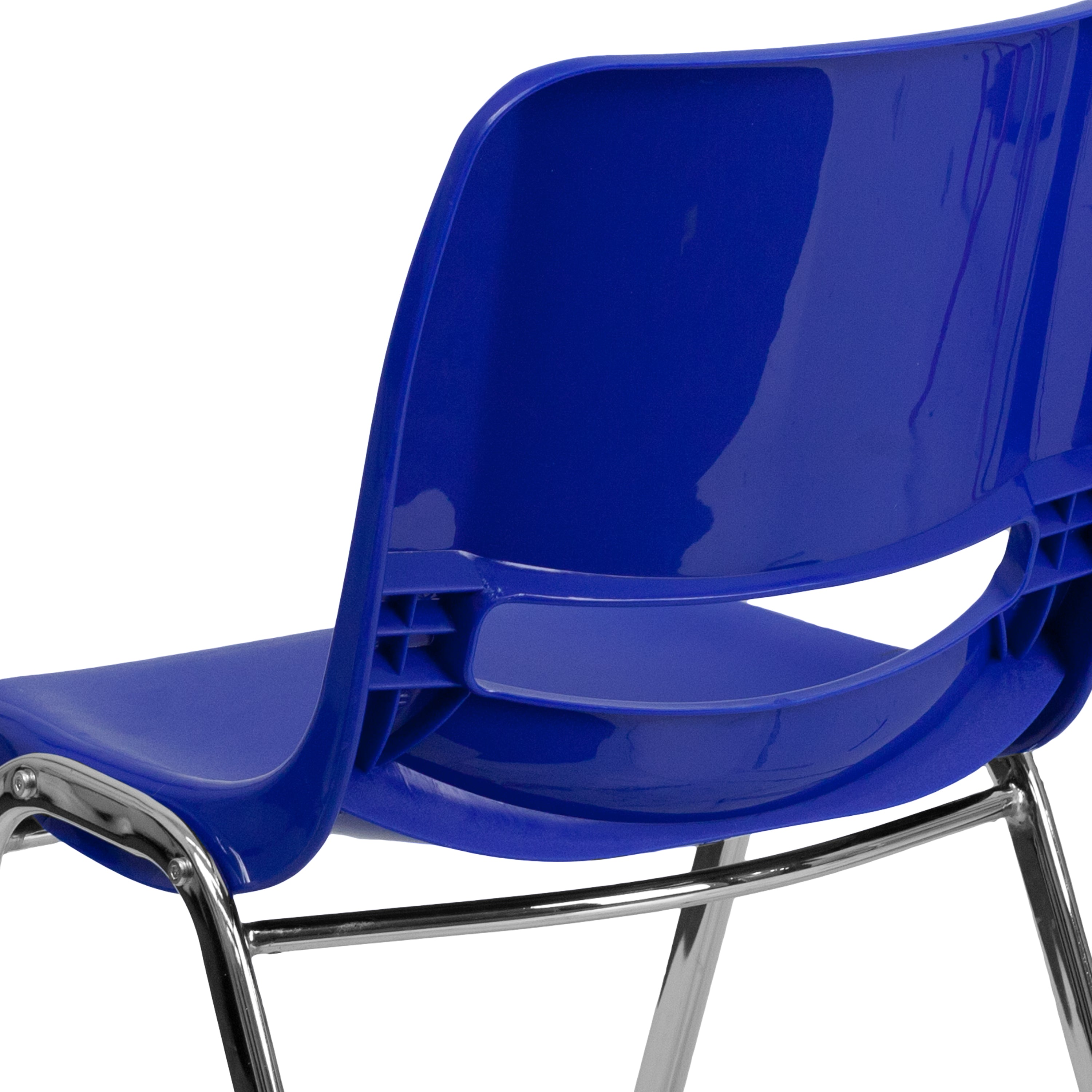 HERCULES Series 440 lb. Capacity Kid's Navy Ergonomic Shell Stack Chair with Chrome Frame and 14" Seat Height