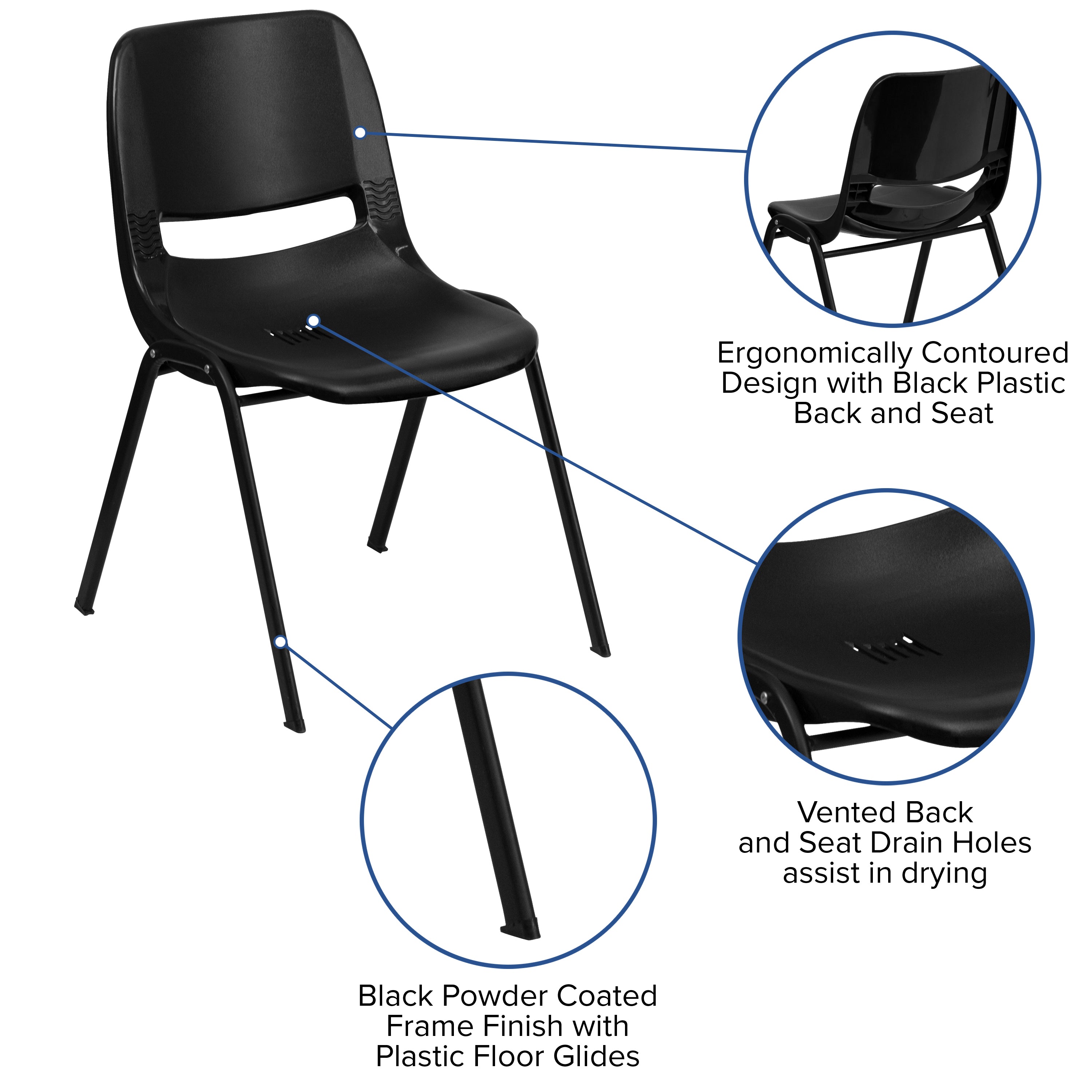 HERCULES Series 440 lb. Capacity Kid's Black Ergonomic Shell Stack Chair with Black Frame and 14" Seat Height