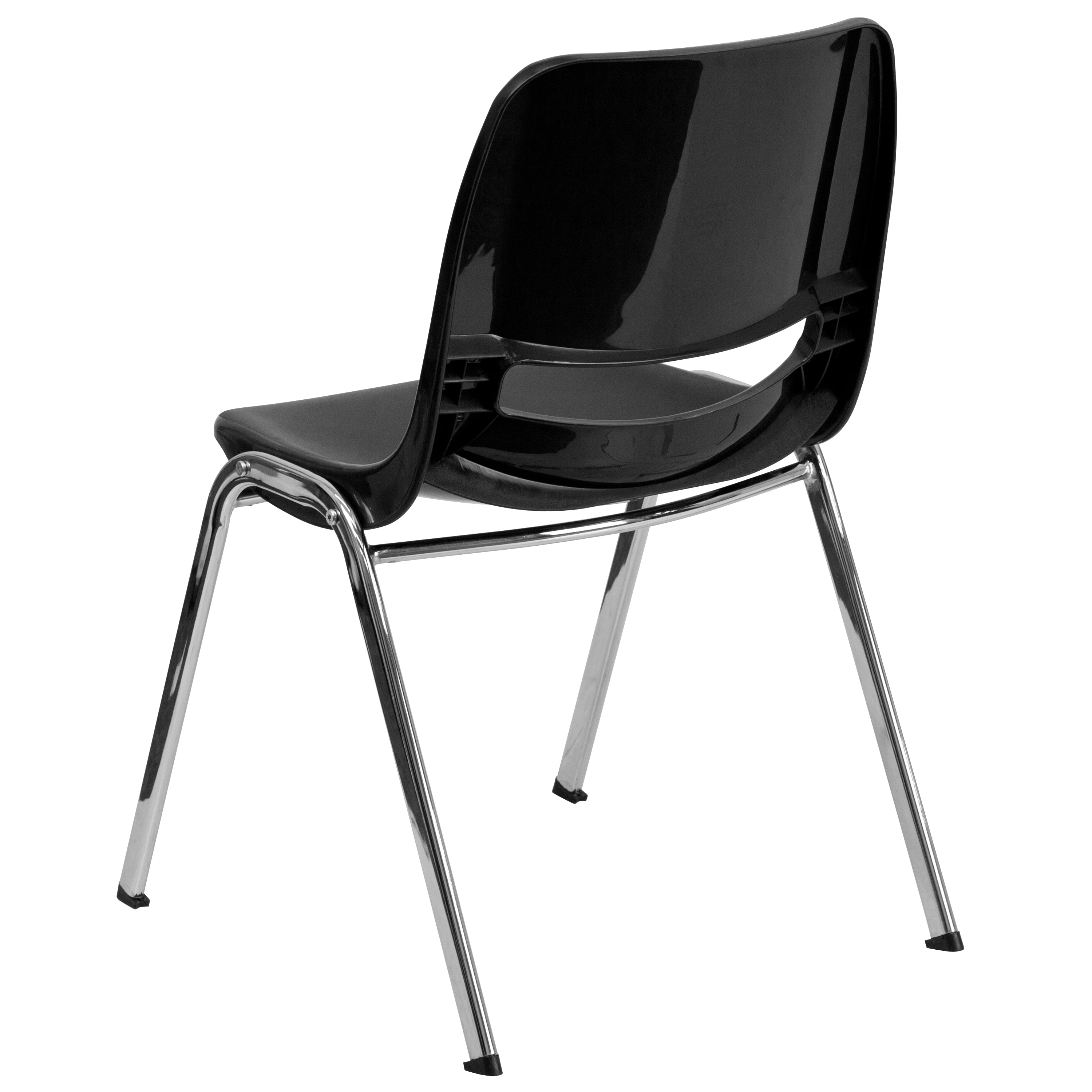 HERCULES Series 661 lb. Capacity Black Ergonomic Shell Stack Chair with Chrome Frame and 16'' Seat Height