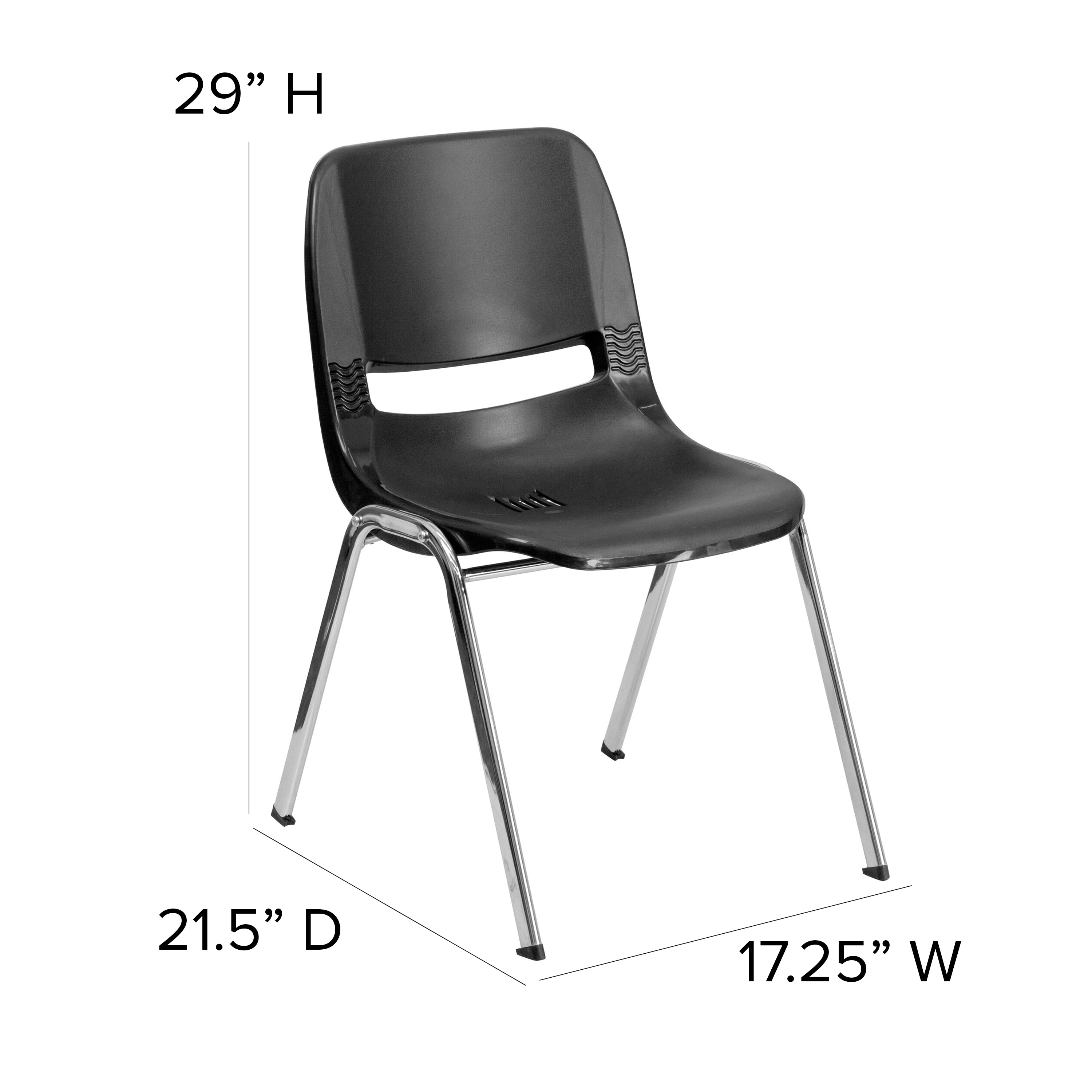 HERCULES Series 661 lb. Capacity Black Ergonomic Shell Stack Chair with Chrome Frame and 16'' Seat Height