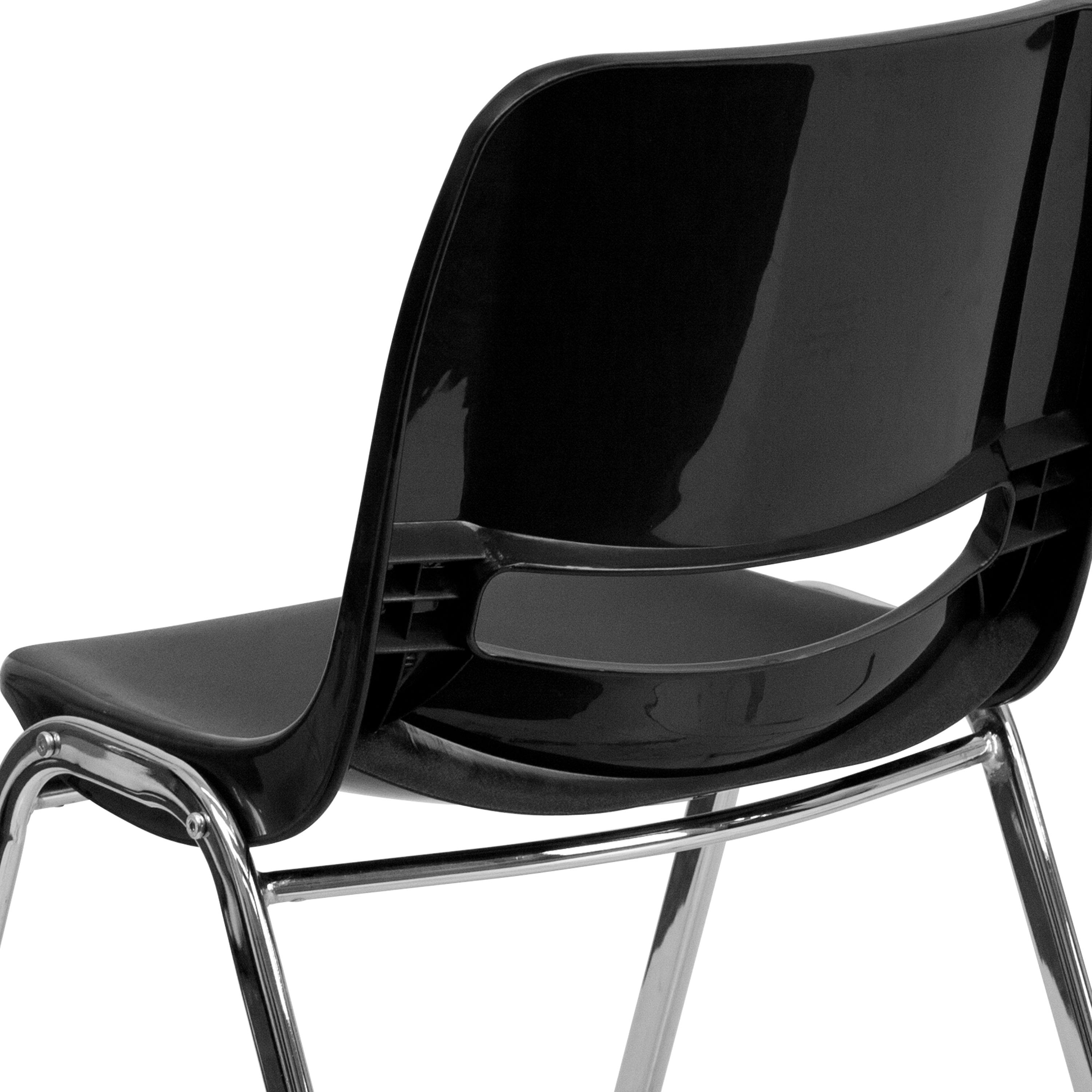 HERCULES Series 661 lb. Capacity Black Ergonomic Shell Stack Chair with Chrome Frame and 16'' Seat Height