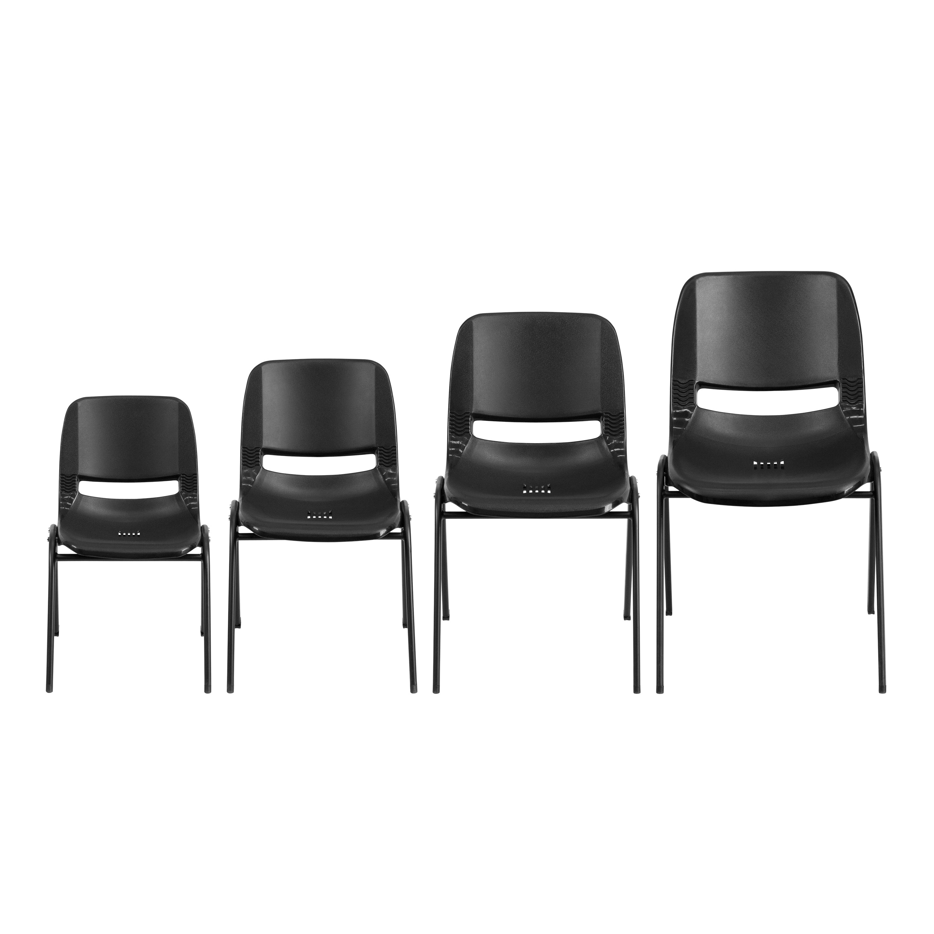 HERCULES Series 661 lb. Capacity Black Ergonomic Shell Stack Chair with Black Frame and 16'' Seat Height
