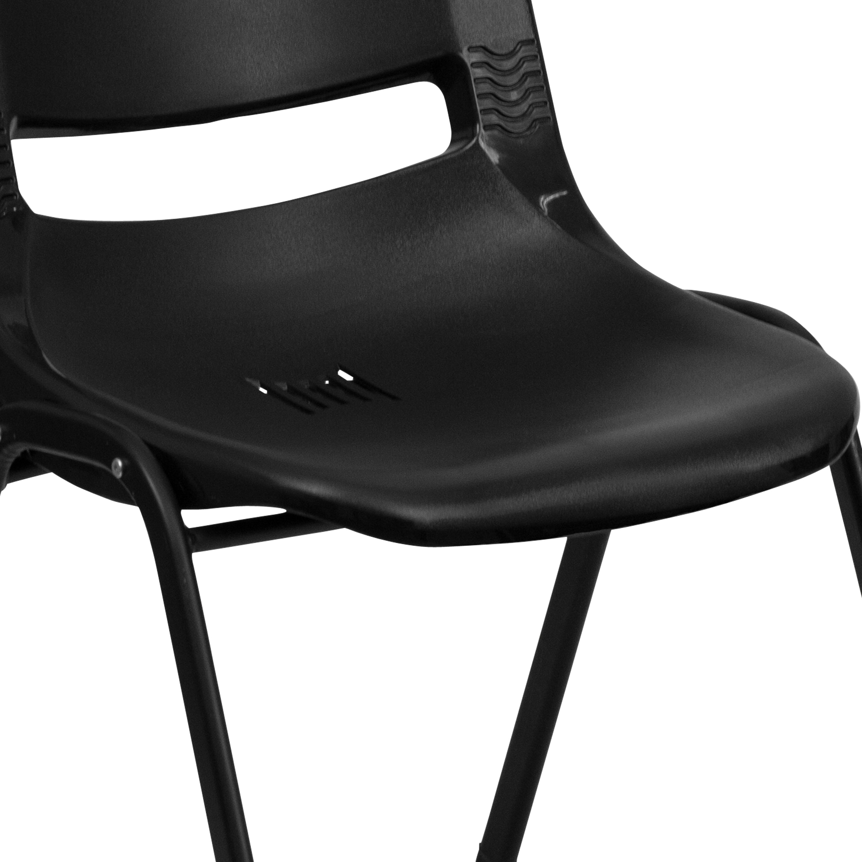HERCULES Series 661 lb. Capacity Black Ergonomic Shell Stack Chair with Black Frame and 16'' Seat Height