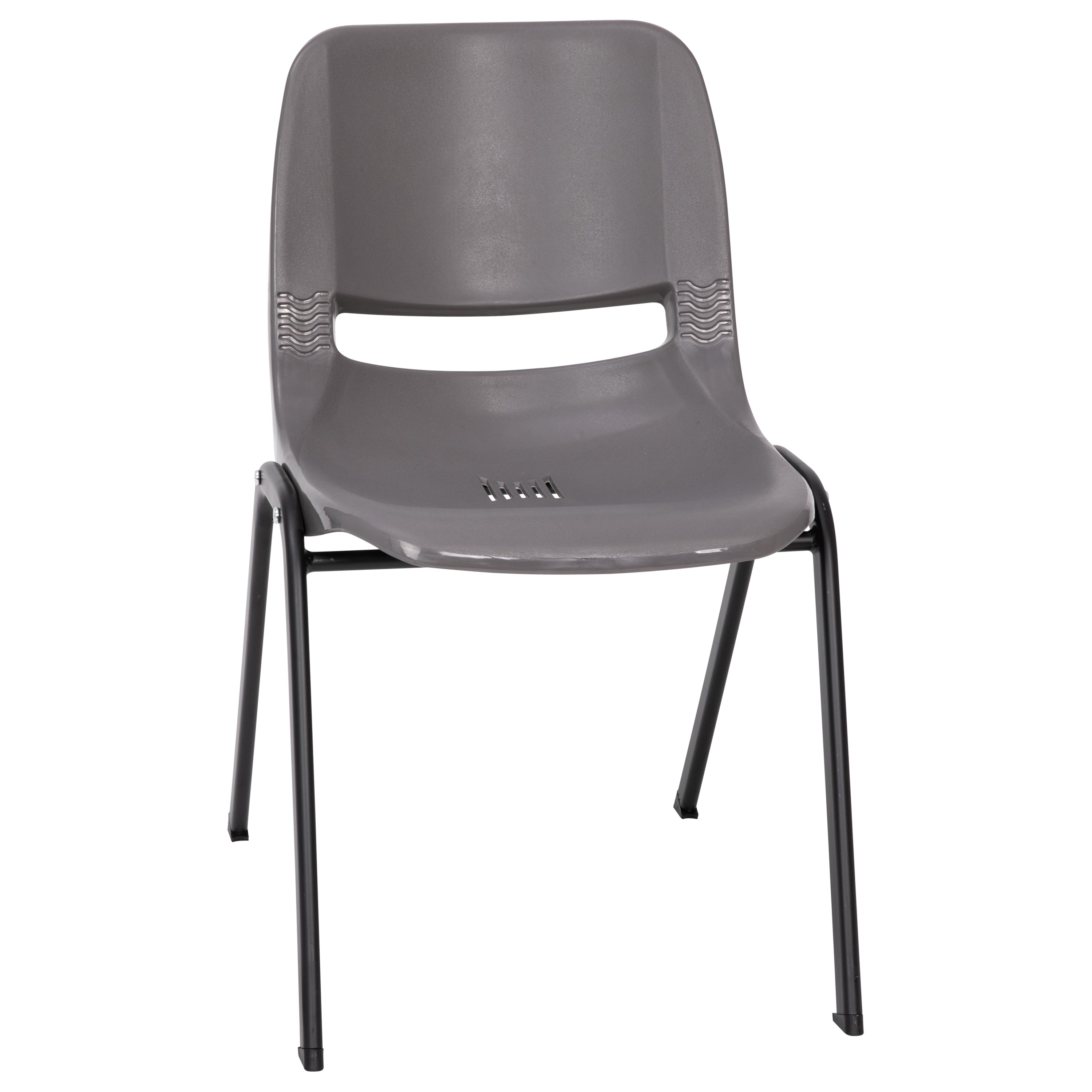 HERCULES Series 661 lb. Capacity Gray Ergonomic Shell Stack Chair with Black Frame and 16'' Seat Height